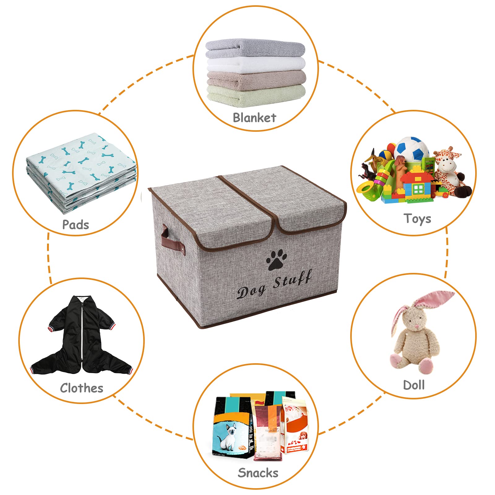 Geyecete Large Storage Boxes - Large Linen Fabric Foldable Storage Cubes Bin Box Containers with Lid and Handles for Dog Apparel
