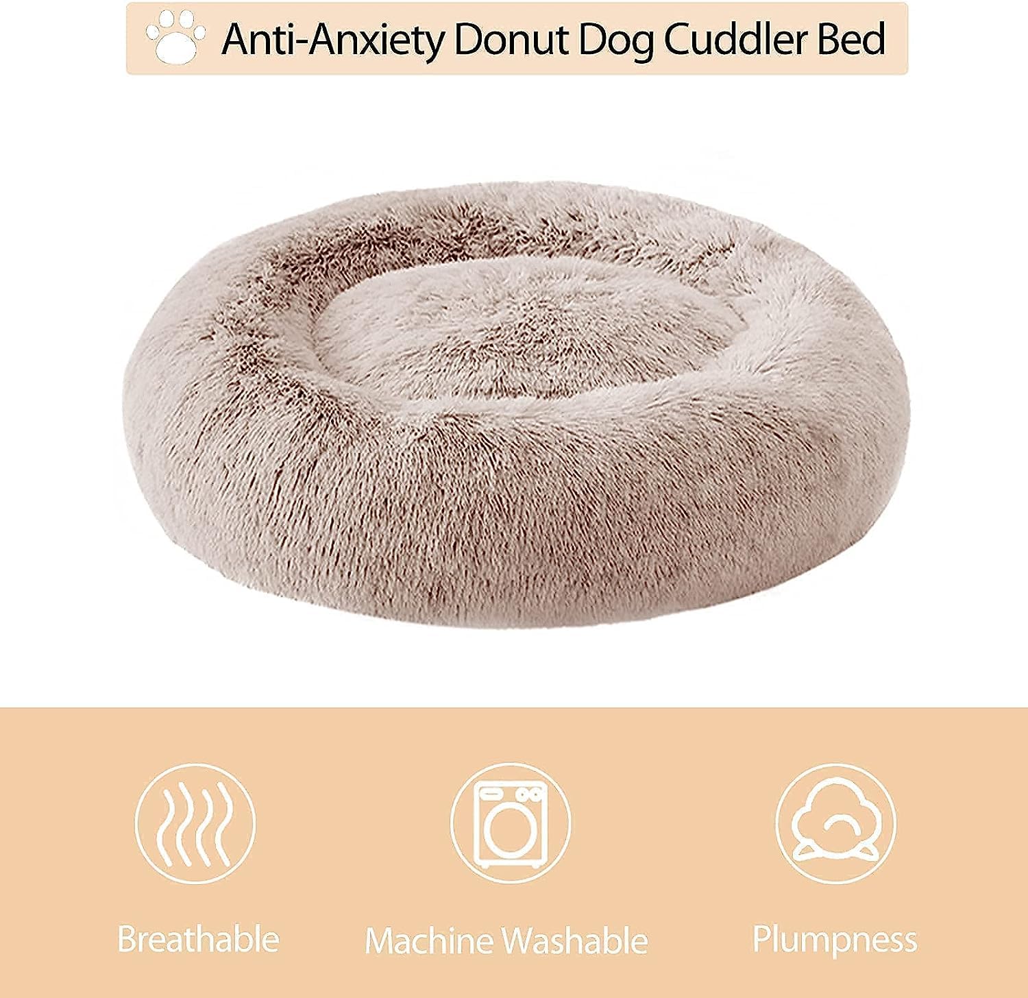 Wnpethome Calming Dog Beds For Large Dogs, Anti-Anxiety Donut Large Pet Bed, Fluffy Faux Fur Plush Dog Bed,Warming Cozy Soft Rou