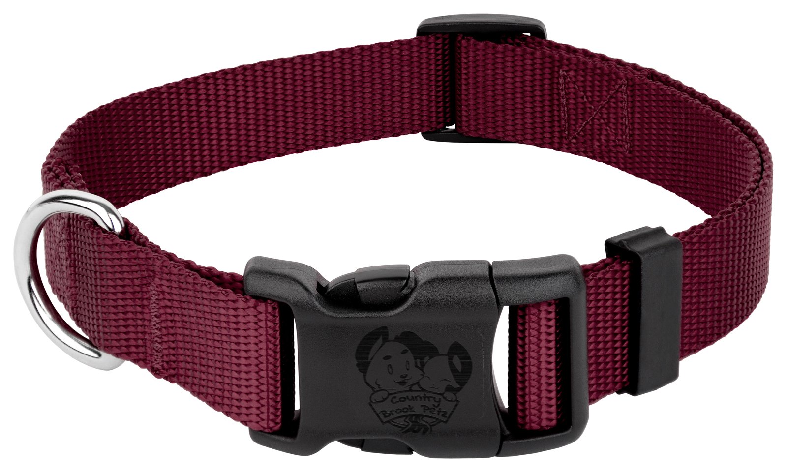 Country Brook Petz - 30+ Vibrant Colors - American Made Deluxe Nylon Dog Collar With Buckle (Small, 3/4 Inch Wide, Burgundy)