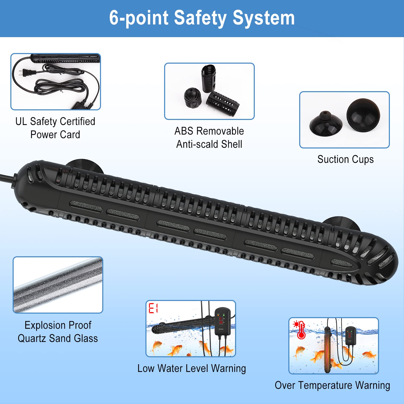 Hitauing Aquarium Heater, 100W Fish Tank Heater With Led Digital Display & 5 Safety Protection, Submersible Aquarium Heater With