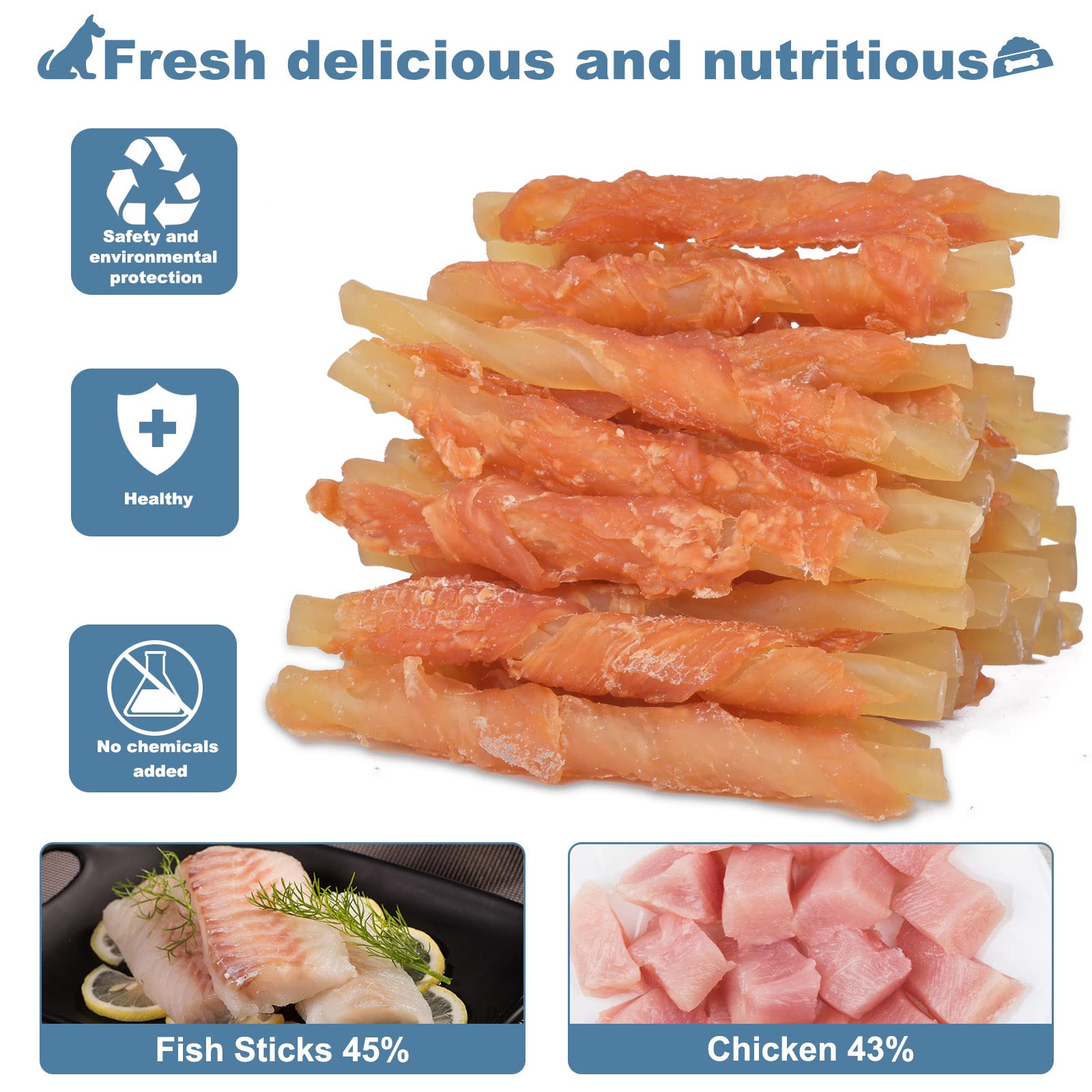 Pawant Dog Treats Soft Chews Rawhide Free Chicken Wrapped Cod Sticks for Puppy Training Snacks Dog Chews Treats 2lb