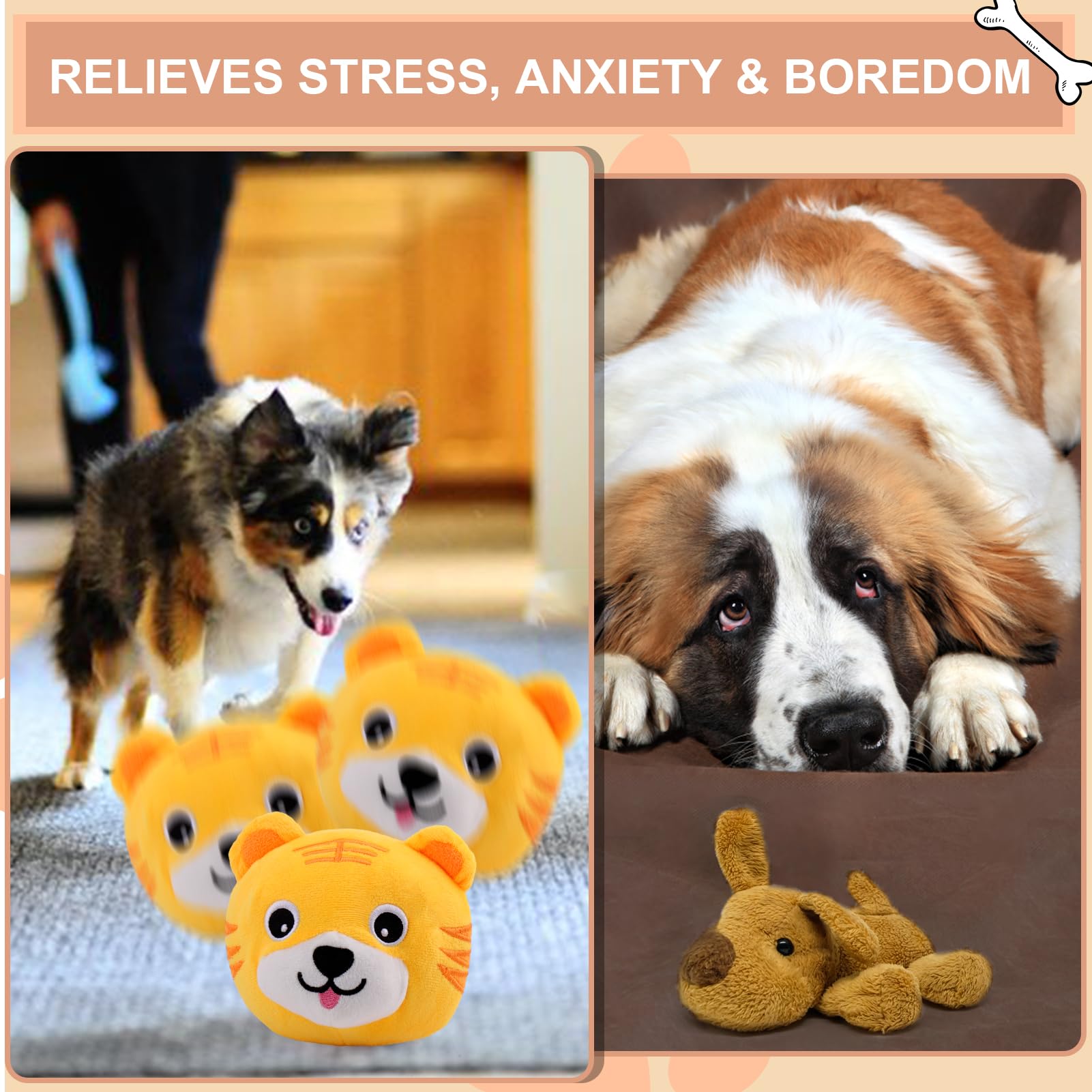 Baborui Interactive Dog Toys Tiger, Jumping Squeaky Dog Toys With Recording And Music Modes, Rechargeable Moving Dog Chew Toys F