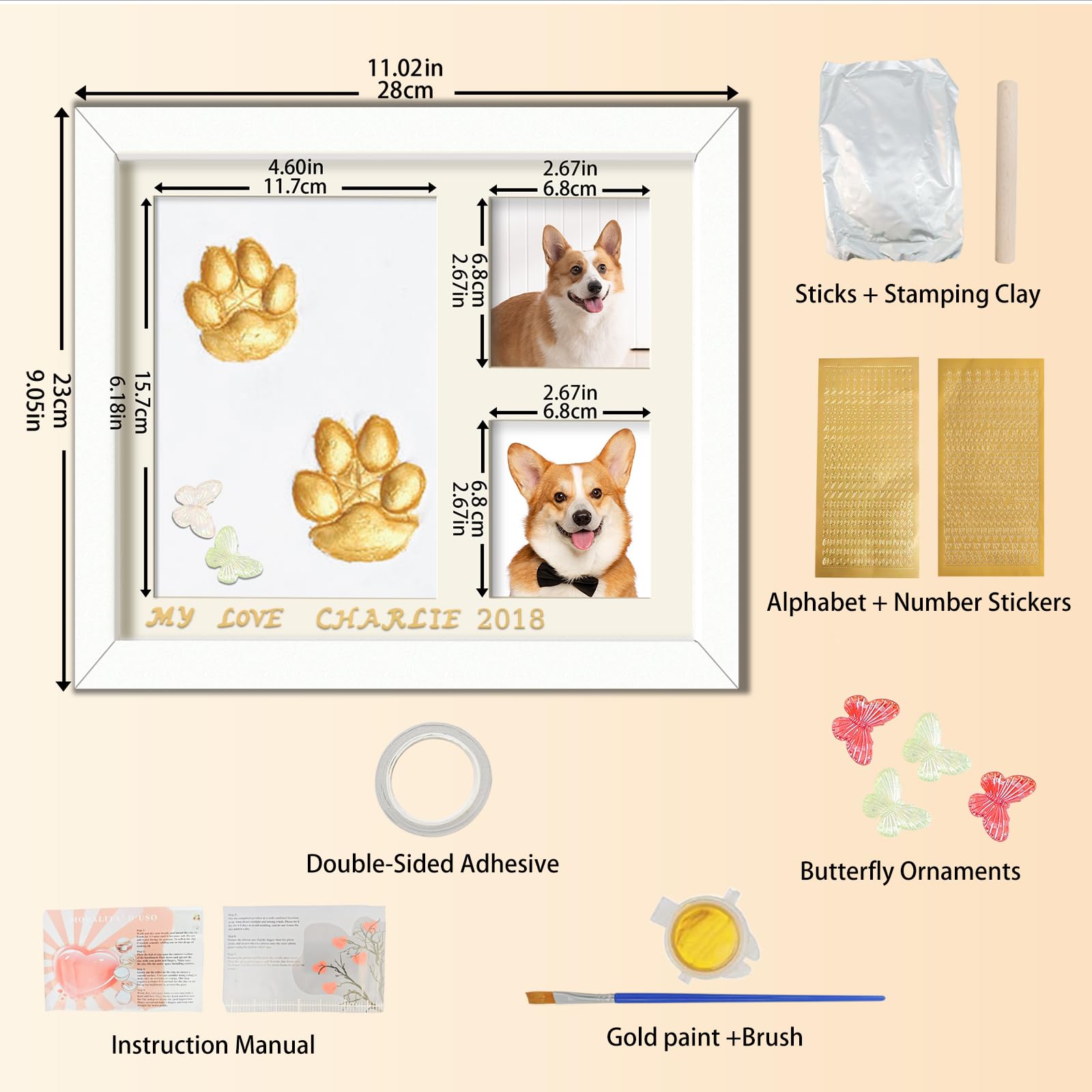 Dog Paw Print Kit, Pet Cat Paw Printing Impression Kit With Paint Dec, Soft Clay Footprint Kit Keepsake, Wooden Pawprint Ink Mem
