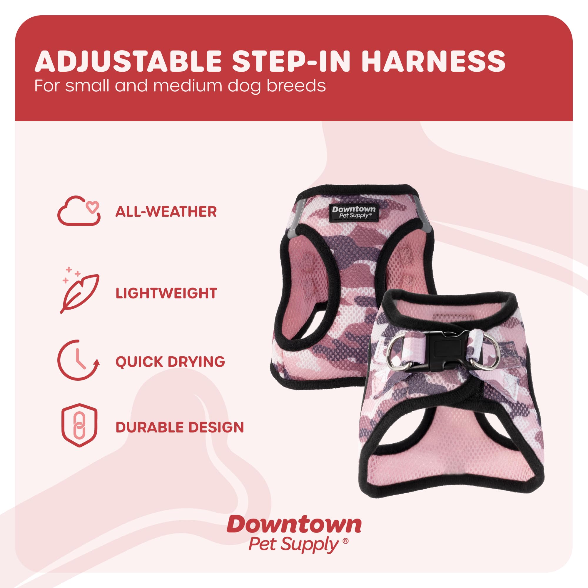 Downtown Pet Supply Step In Dog Harness For Small Dogs No Pull, Small, Camo Pink - Adjustable Harness With Padded Mesh Fabric An
