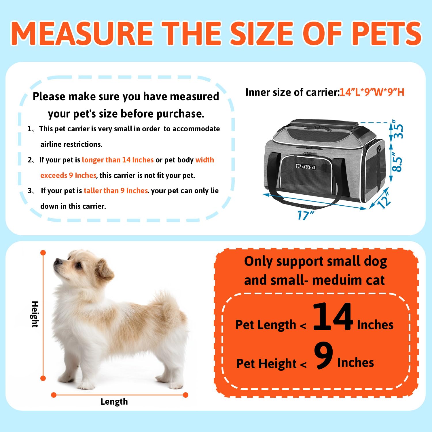 Petskd Top-Expandable Pet Carrier 17X12X8.5 Inches Jetblue Frontier Spirit Airline Approved, Soft-Sided Carrier For Small Cats And Dogs With Locking Safety Zippers And Anti-Scratch Mesh(Grey)