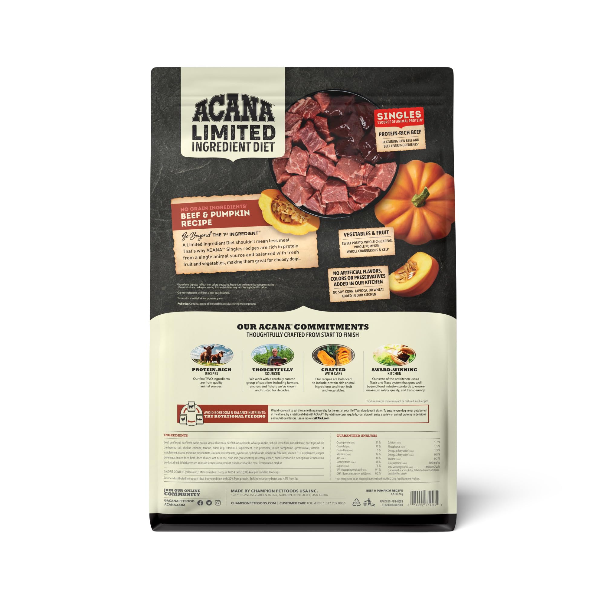 ACANA Singles Limited Ingredient Dry Dog Food, Beef & Pumpkin Recipe, Grain Free Beef Dry Dog Food, 4.5lb