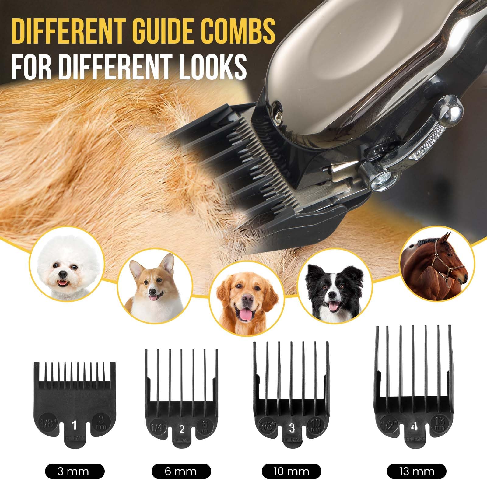 Ciphuoly Horse Clippers Cordless Quiet, Professional Horse Trimmer Cordless With 4 Guide Guards, Electric Rechargeable Cordless