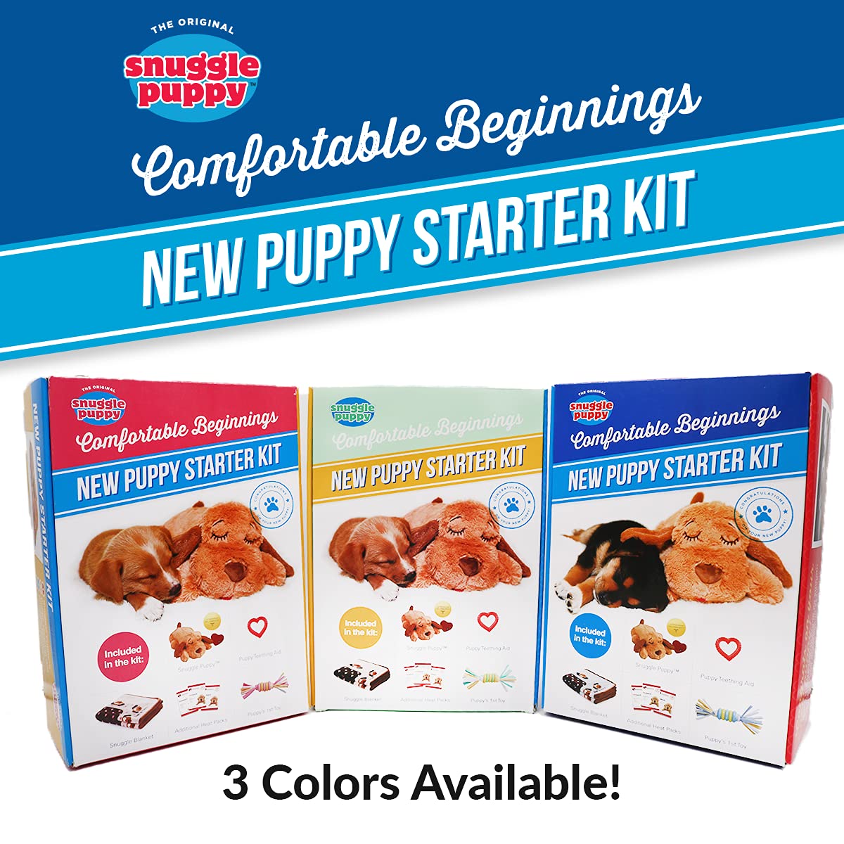 Original Snuggle Puppy Essentials Starter Kit. Heartbeat Dog Toy and Calming Aid with 3 Heat Packs, Puppy Teething Toy, Dog Chew