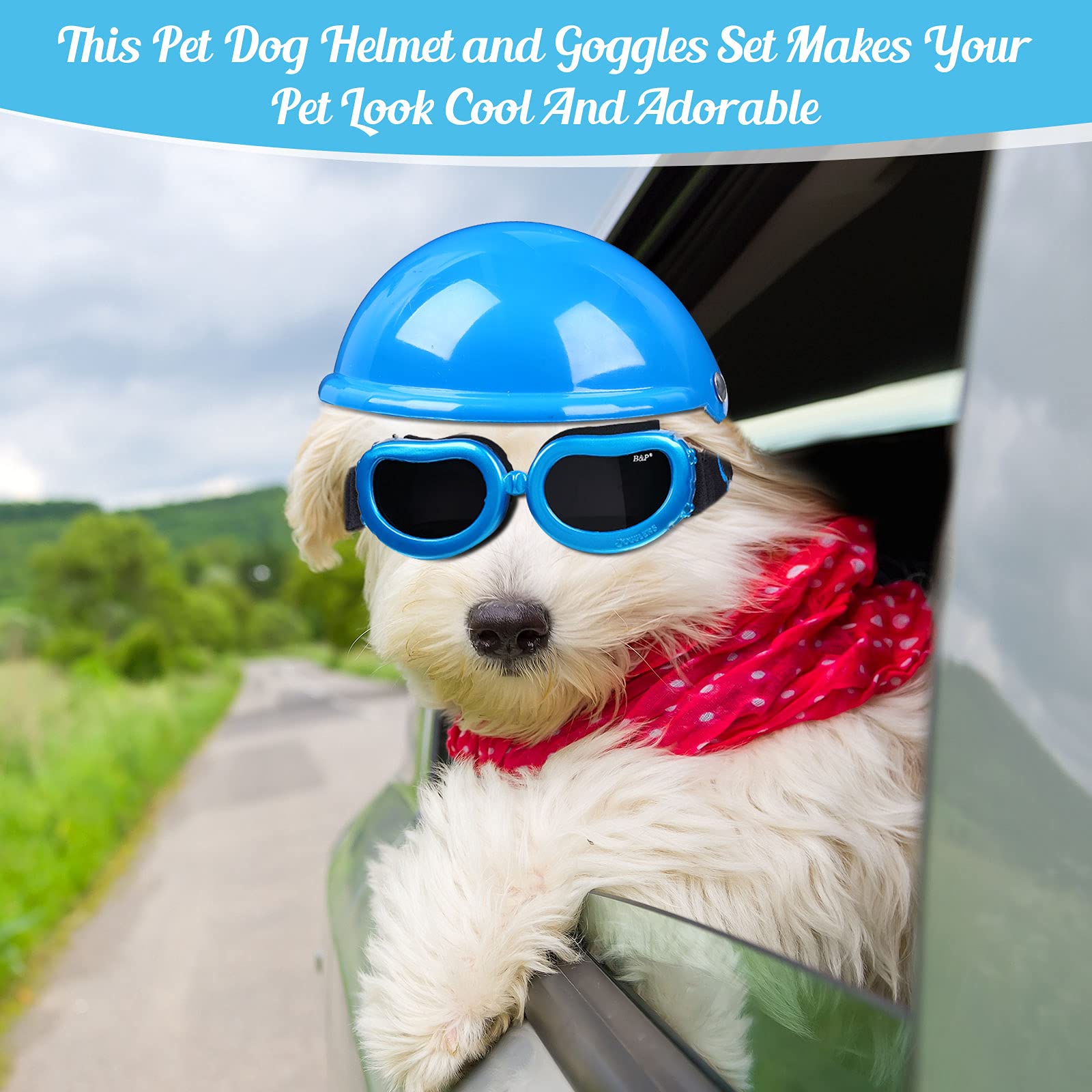 Small Dog Helmet Goggles Uv Protection Doggy Sunglasses Pet Dog Glasses Motorcycle Hard Safety Hat With Adjustable Belt Windproof Snowproof Eye Head Protection For Puppy Riding, S Size,S Size (Blue)