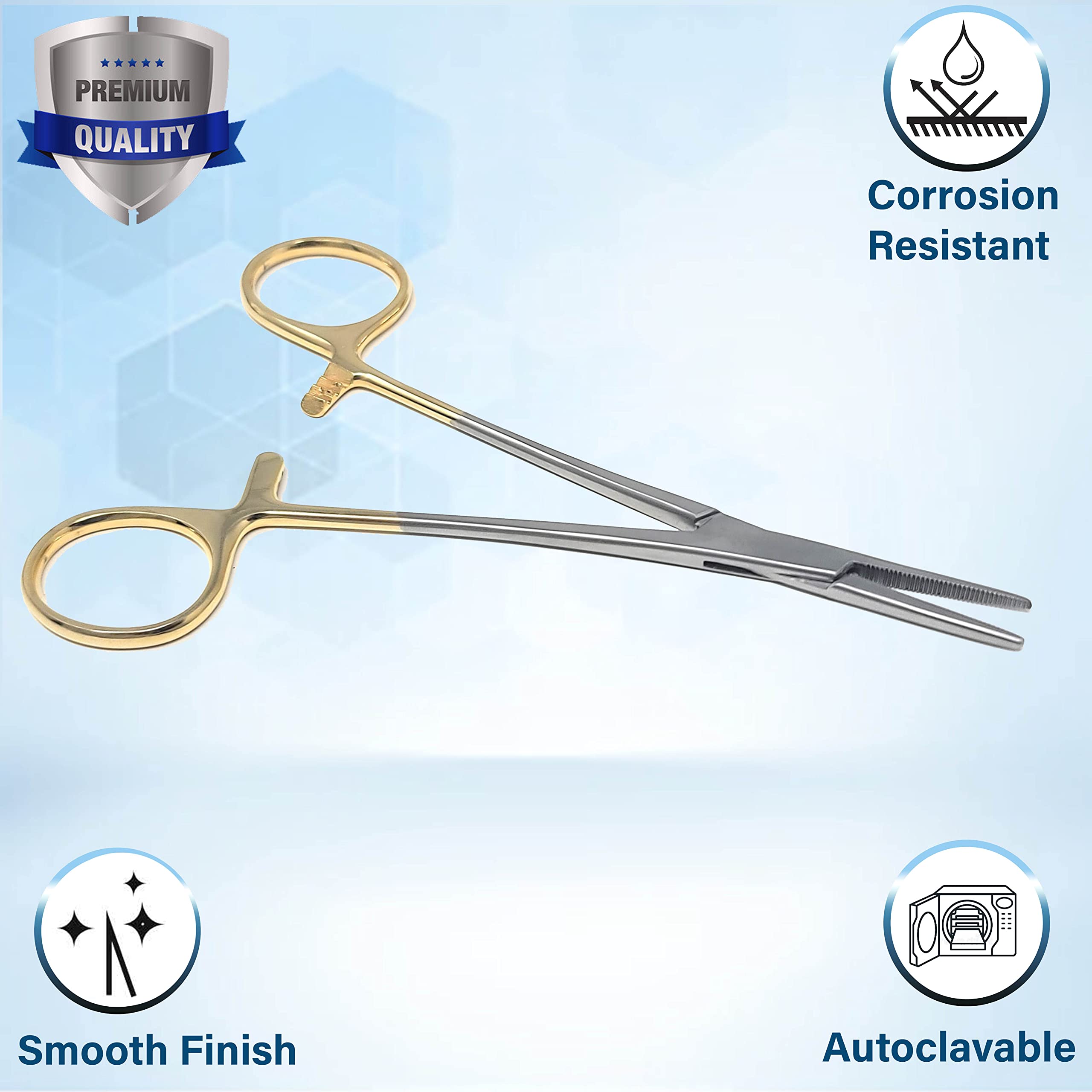 Dog Pet Ear/Nose Hair Puller Grooming Hemostat Locking Forceps Pliers, 5.5 (14cm), Straight (Gold Handle)