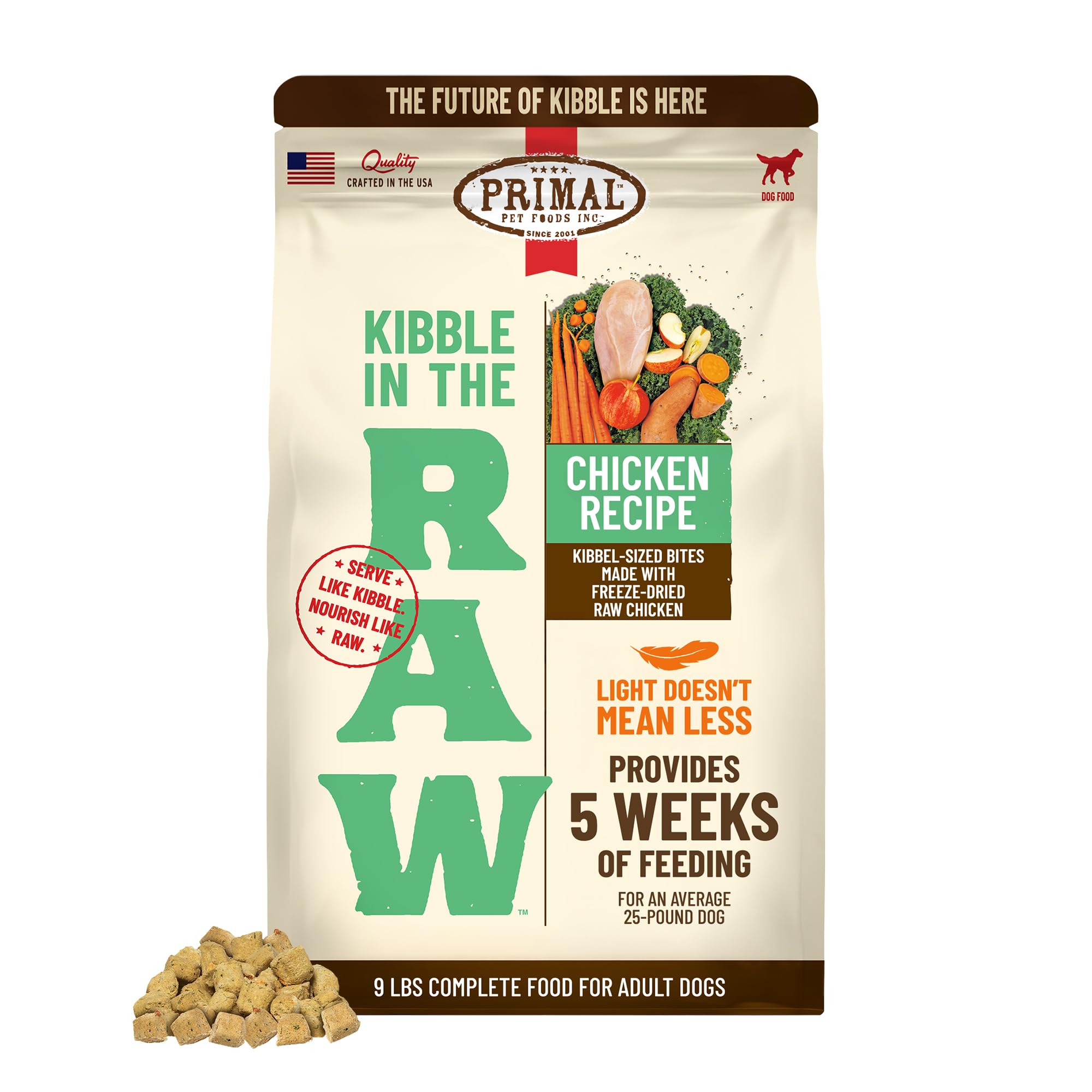 Primal Kibble in The Raw, Freeze Dried Dog Food, Chicken, Scoop & Serve, Made with Raw Protein, Whole Ingredient Nutrition, Craf