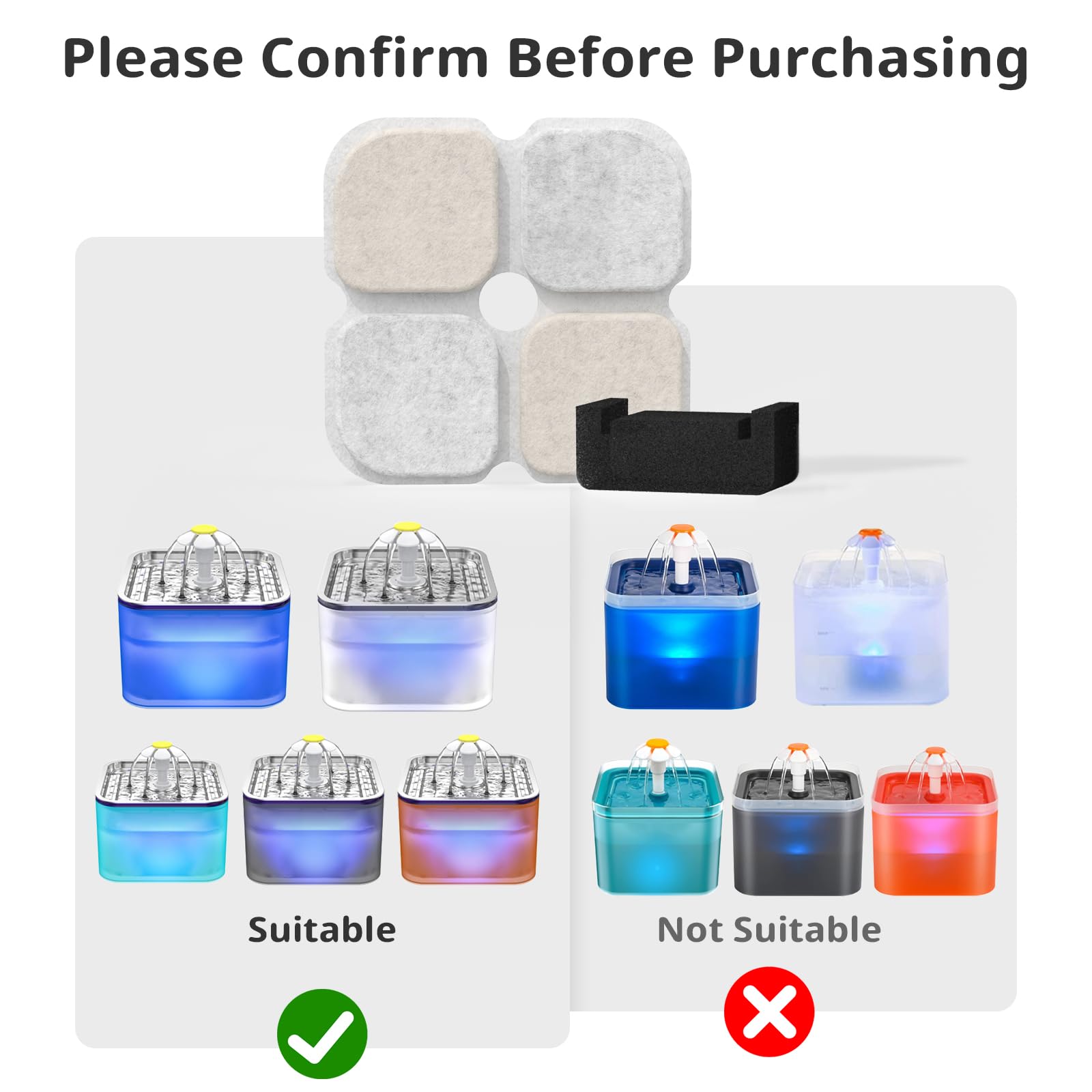 Cat Pet Water Fountain Filters, 12 Pack Replacement Filters Fit For 101Oz/3L Crystal Cat Fountain, Triple Filtration System (12