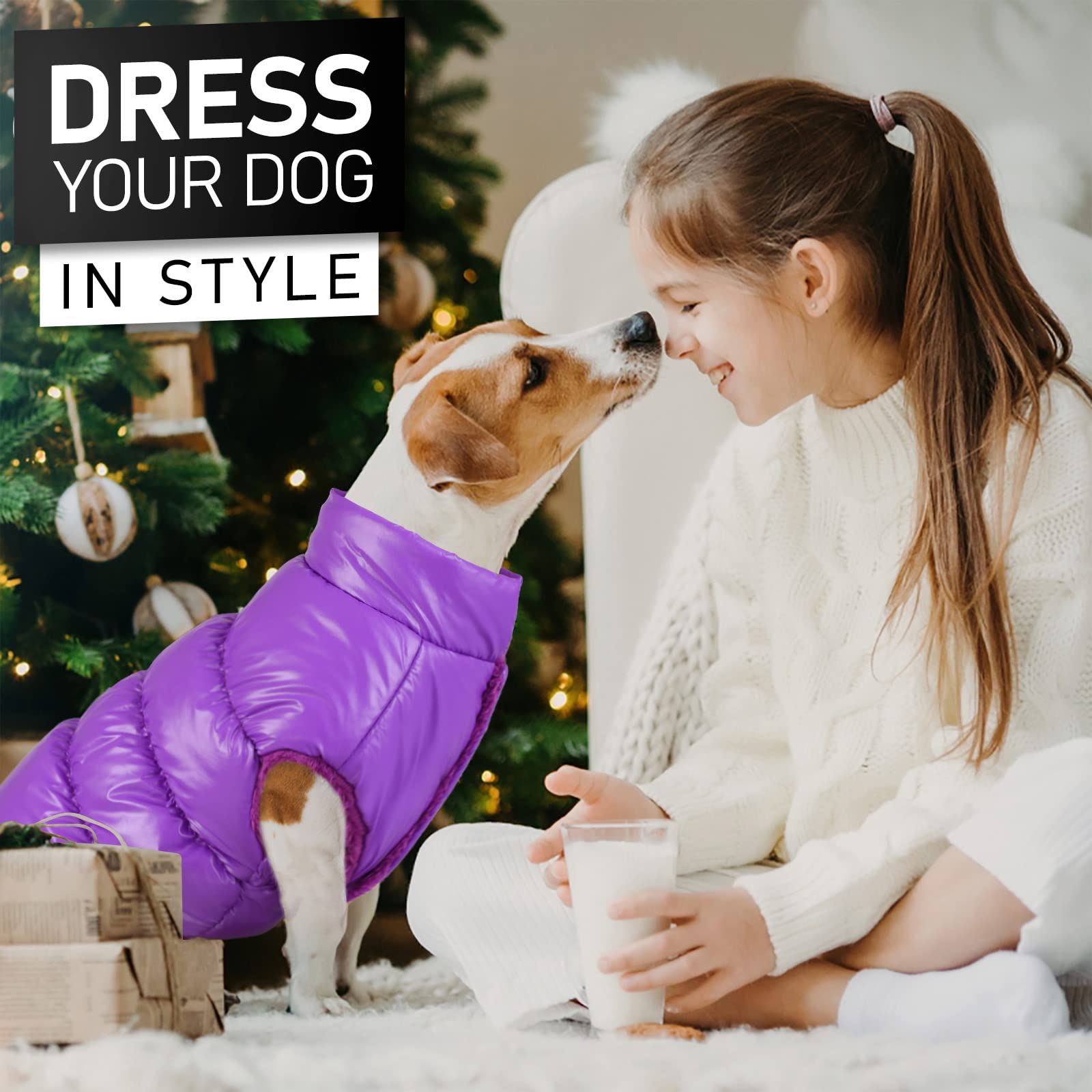 Aofitee Dog Coat, Waterproof Dog Jacket, Winter Dog Coats For Small Dogs, Fleece Dog Snowsuit Warm Dog Puffer Jacket, Cozy Pet Winter Vest, Dog Cold Weather Coats For Small Medium Dogs, Purple, Xl