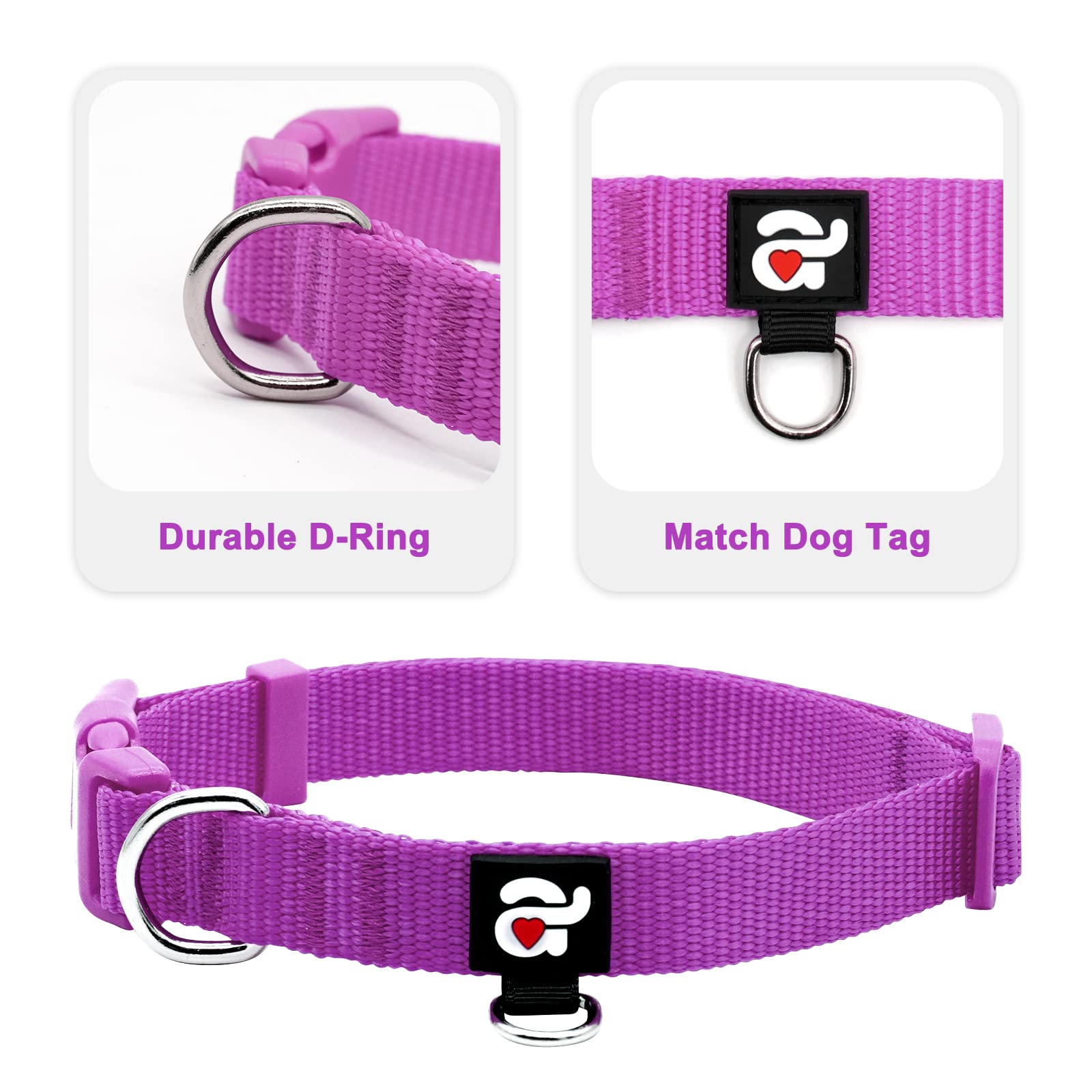 Azuza 3 Pack Dog Collars Comfortable And Adjustable Nylon Dog Collars For Large Dogs, L (18-26Inch), Pink, Hot Pink And Purple