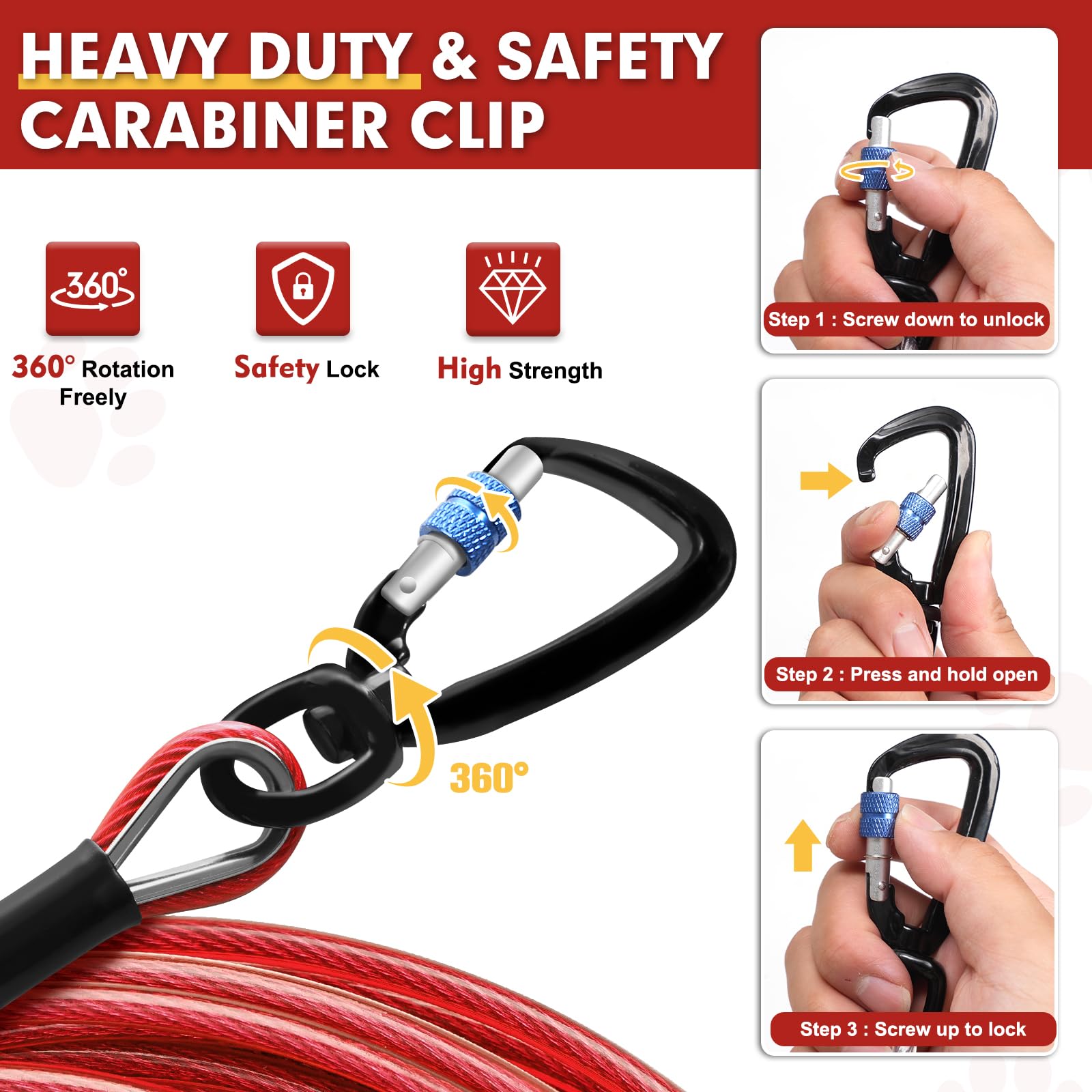 Snagle Paw Dog Tie Out Cable 15Ft,Heavy Duty Dog Leads For Yard With Shock Absorbing Spring & Swivel Hook,Leash Cable For Outdoo