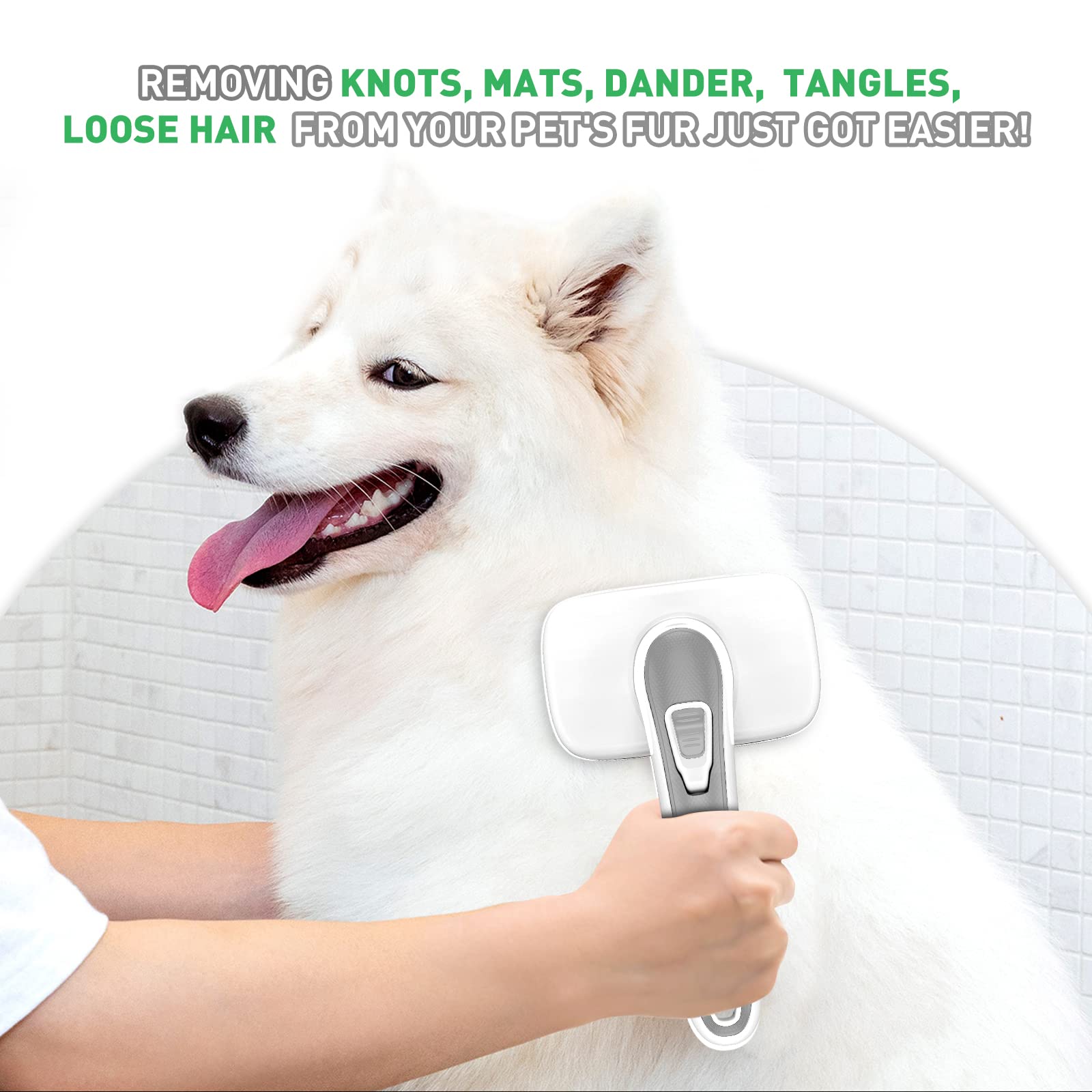 Dogs Cats Self Cleaning Slicker Brush For Shedding & Grooming Any Breed Of Pets, Pain Free Remove Loose Undercoat Knots Mats Tangled Hair For Small Medium Large Animal With Long Short Fur Length-Gray