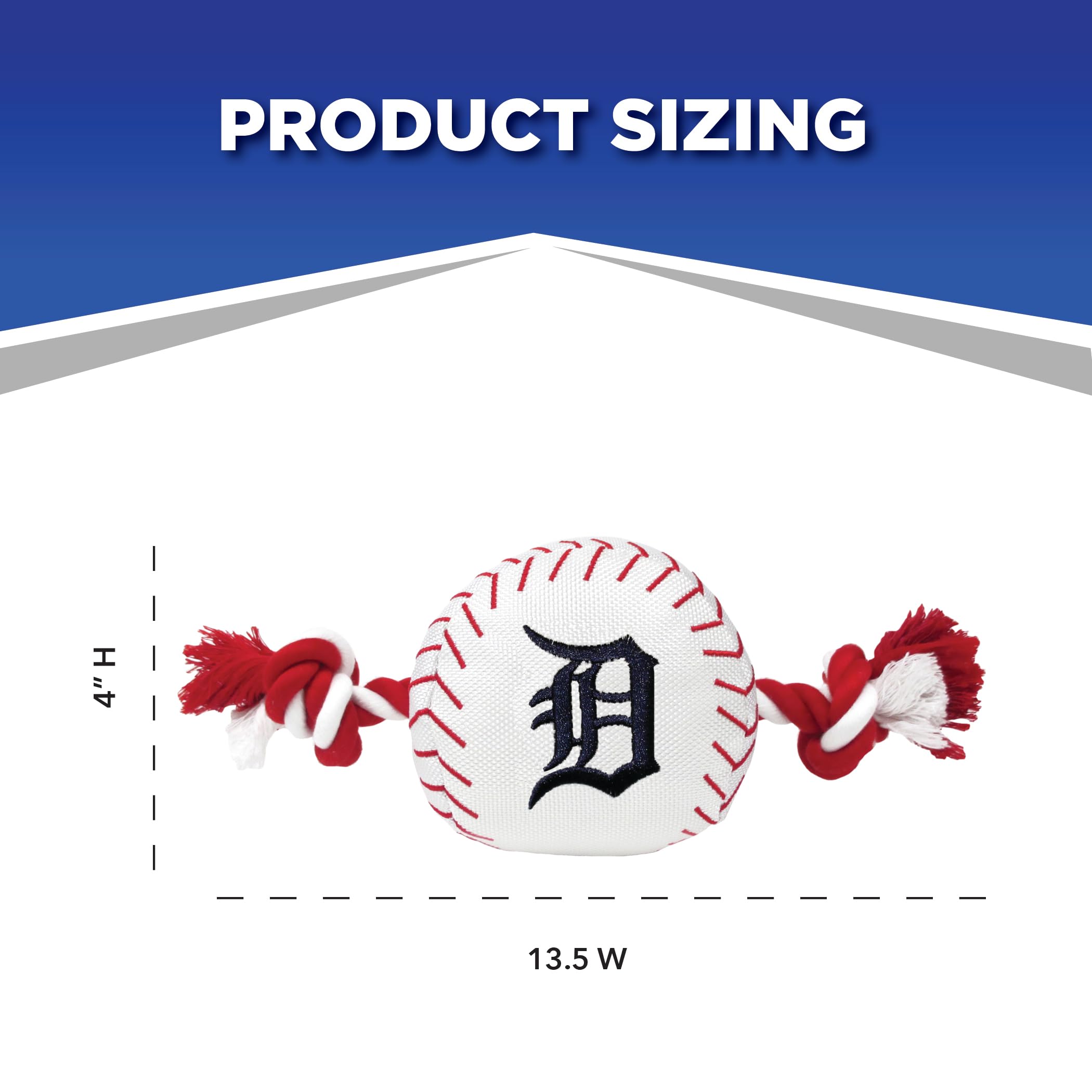 Mlb Detroit Tigers Baseball Rope Toy For Dogs & Cats. Tough Nylon, Sporty Baseball Design, Heavy-Duty Ropes With Inner Squeaker