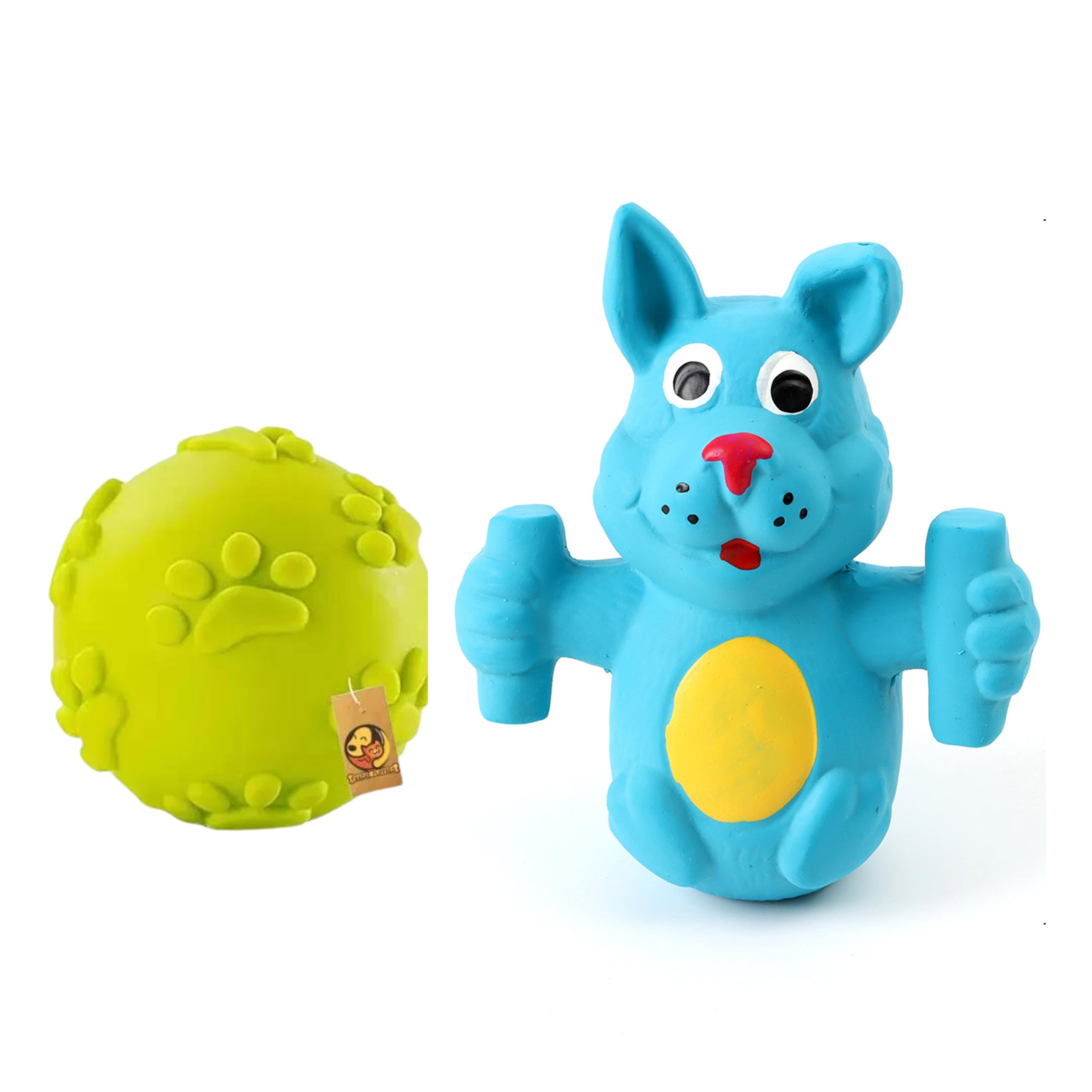 Foodie Puppies Dog Latex Squeaky Dog Toy Combo  (Claw Ball + Blue Doggy) | Suitable For Puppy And Small Dogs | Soft Rubber, Int