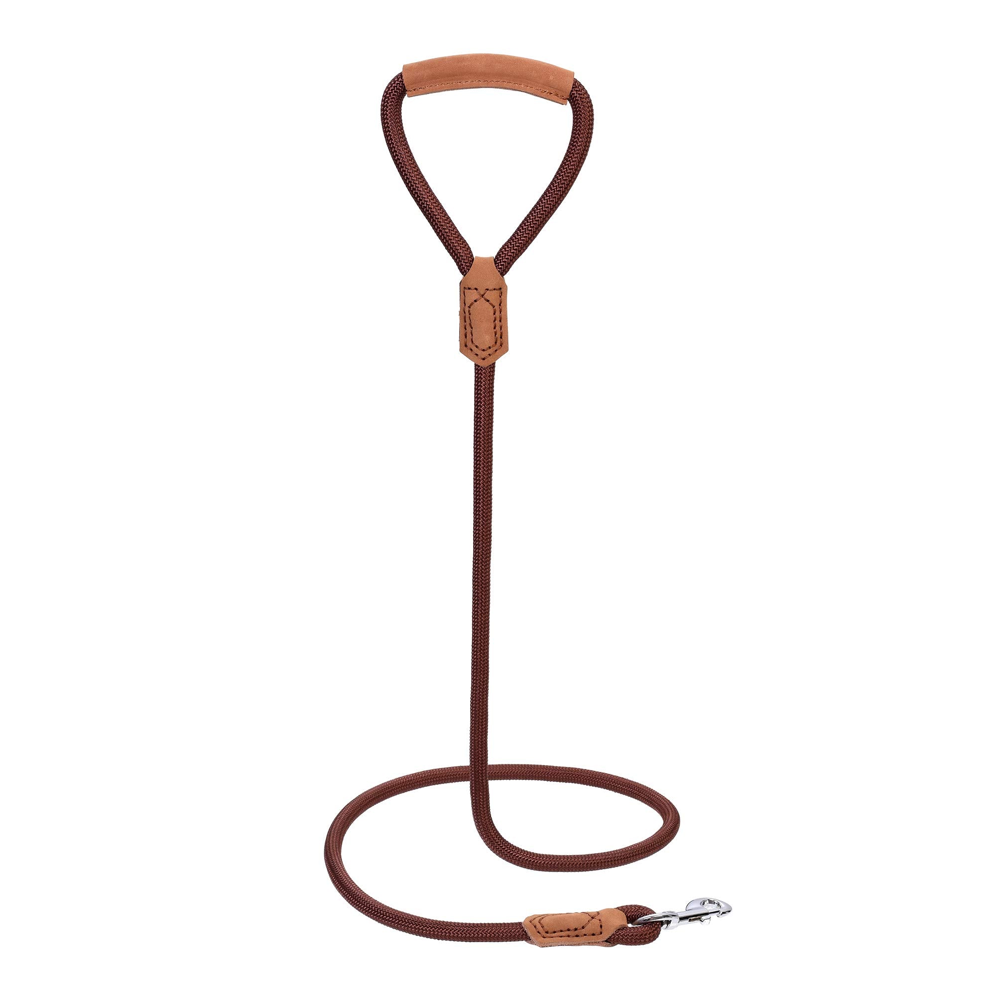 Mile High Life | Premium Leather Dog Leash | Strong Rope Leash | Leather Handle | Zinc Alloy Strong Clasp | Small Medium Large Dogs | 4/5/6 Feet(Dark Brown, 48 Inch (Pack Of 1))