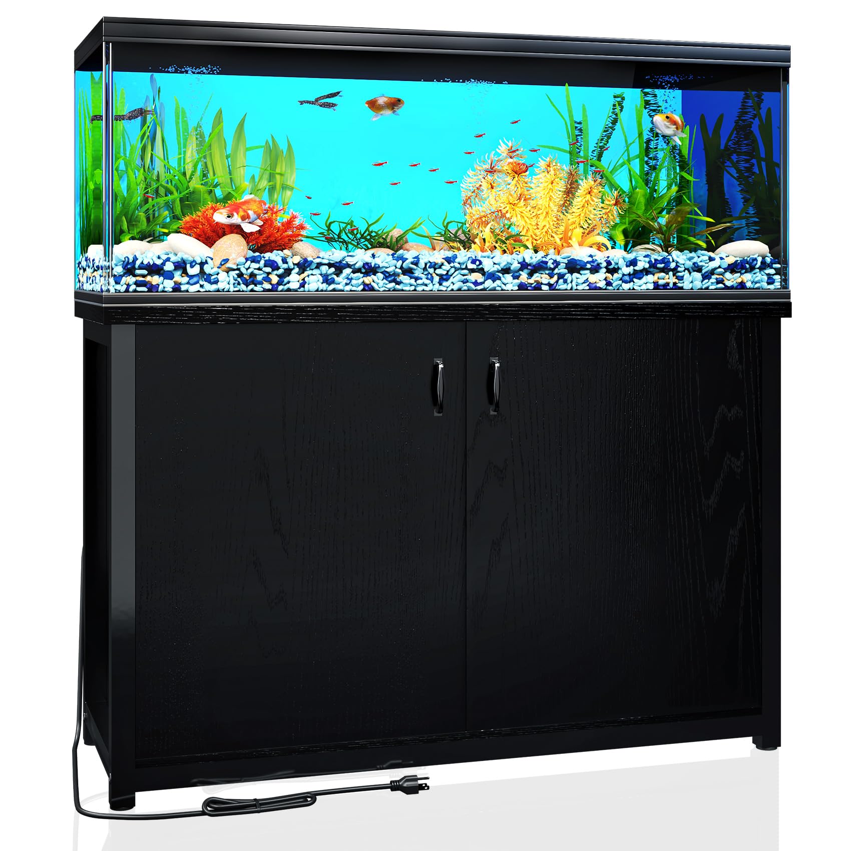 TC-HOMENY 55-75 Gallon Fish Tank Stand, Aquarium Stand with Charging Station and Large Storage Cabinet, 880LBS Capacity, 5-75 Ga