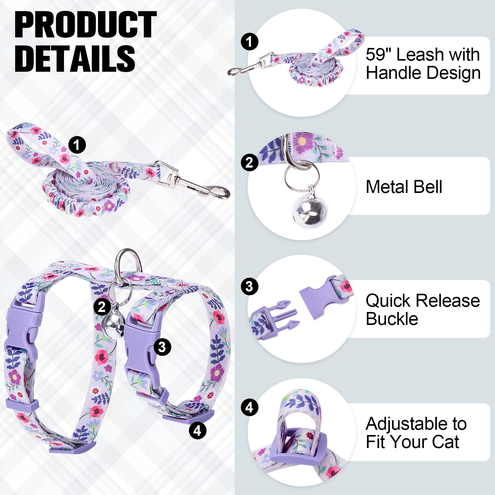 BEAUTYZOO Cat Harness and Leash Set Escape Proof for Walking, Kitten Soft Adjustable Vest Harnesses for Small Medium Large Cats,