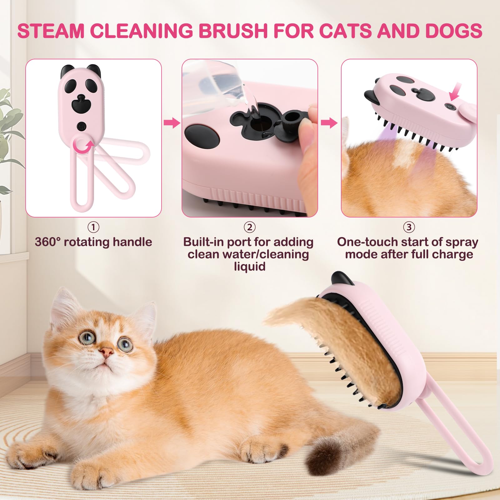 2025-New Cat Steam Brush For Shedding, 4 In 1 Brushs With Foldable Handle, Steam Brushs For Cats,Water Brush For Cat, Pet Spray