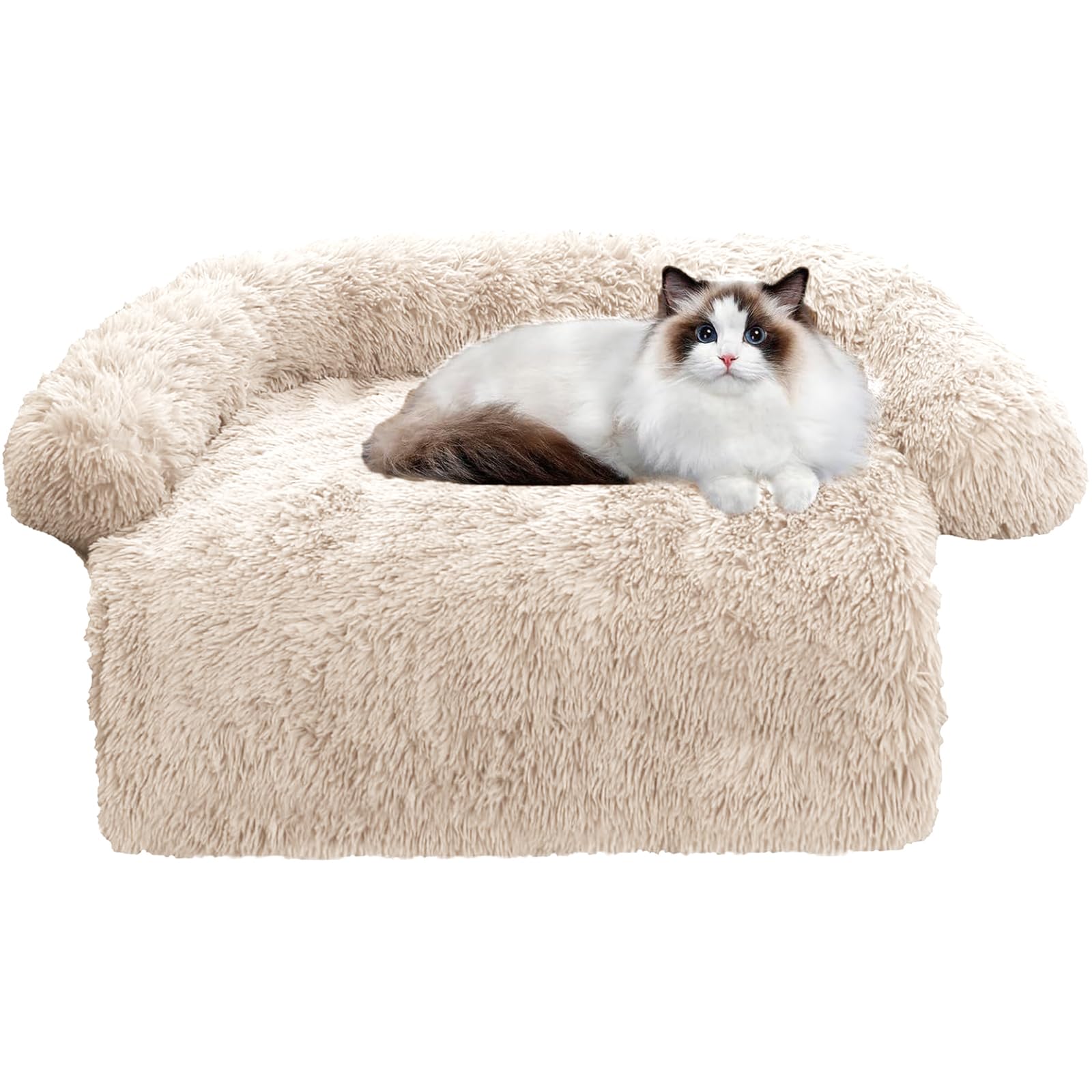 Calming Dog Bed Fluffy Plush Dog Mat For Furniture Protector With Removable Washable Cover For Large Medium Small Dogs And Cats (Xs (31'X23.5'X5'), Beige)