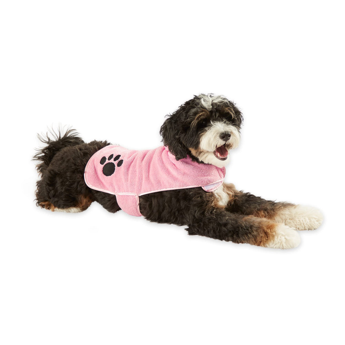 Bone Dry Pet Robe Collection, Embroidered Absorbent Microfiber Bath Robe with Adjustable Closure, for Dogs & Cats, Small, Pink