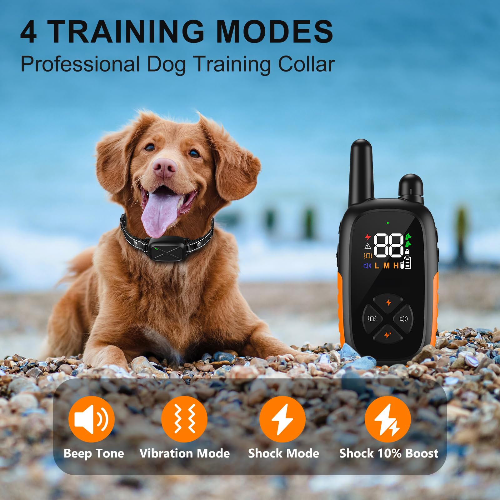Delupet Dog Shock Collar - Electric Dog Training Collar With Remote, Rechargeable E-Collar With 4 Training Modes, Security Lock