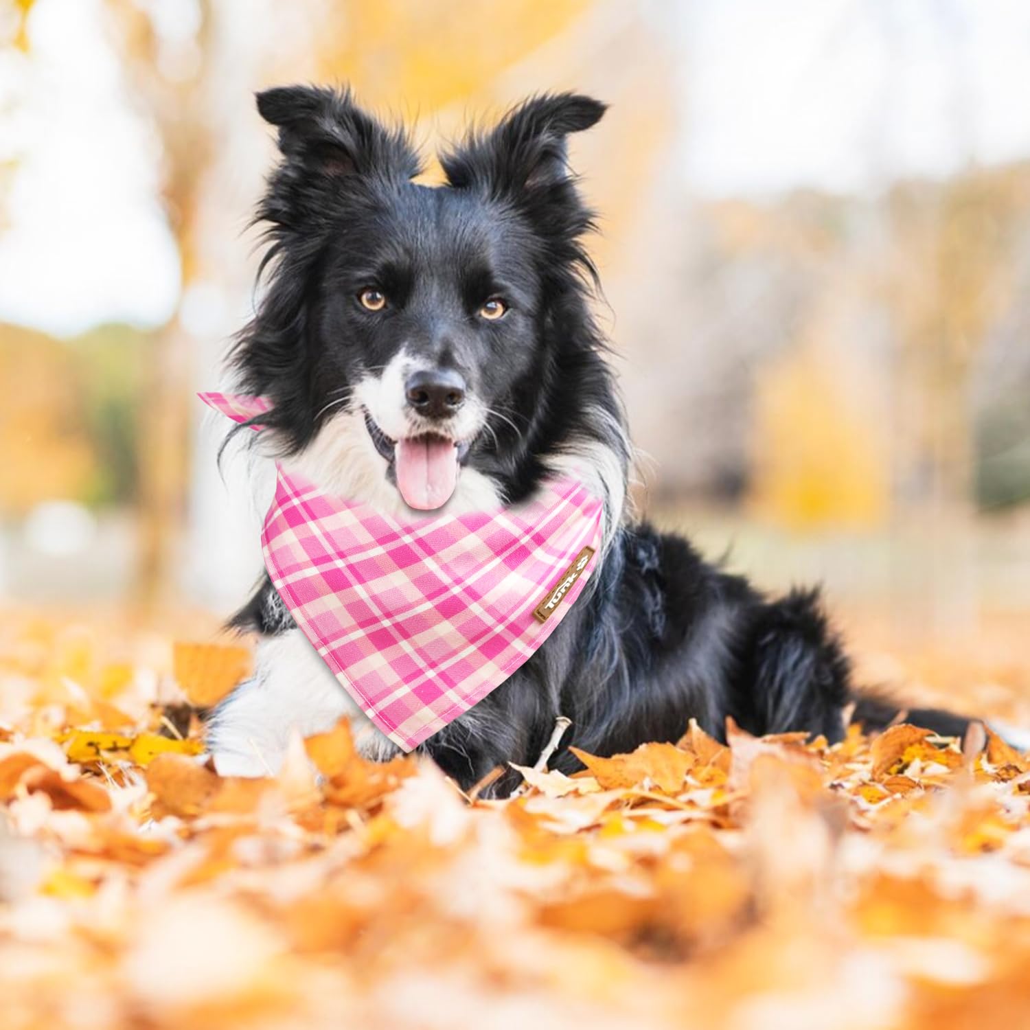 Tunkoo Dog Bandana Super Cute Pink Plaid Cotton Dog Scarf - Durable And Stylish Adjustable For Girl Small And Large Square Puppy