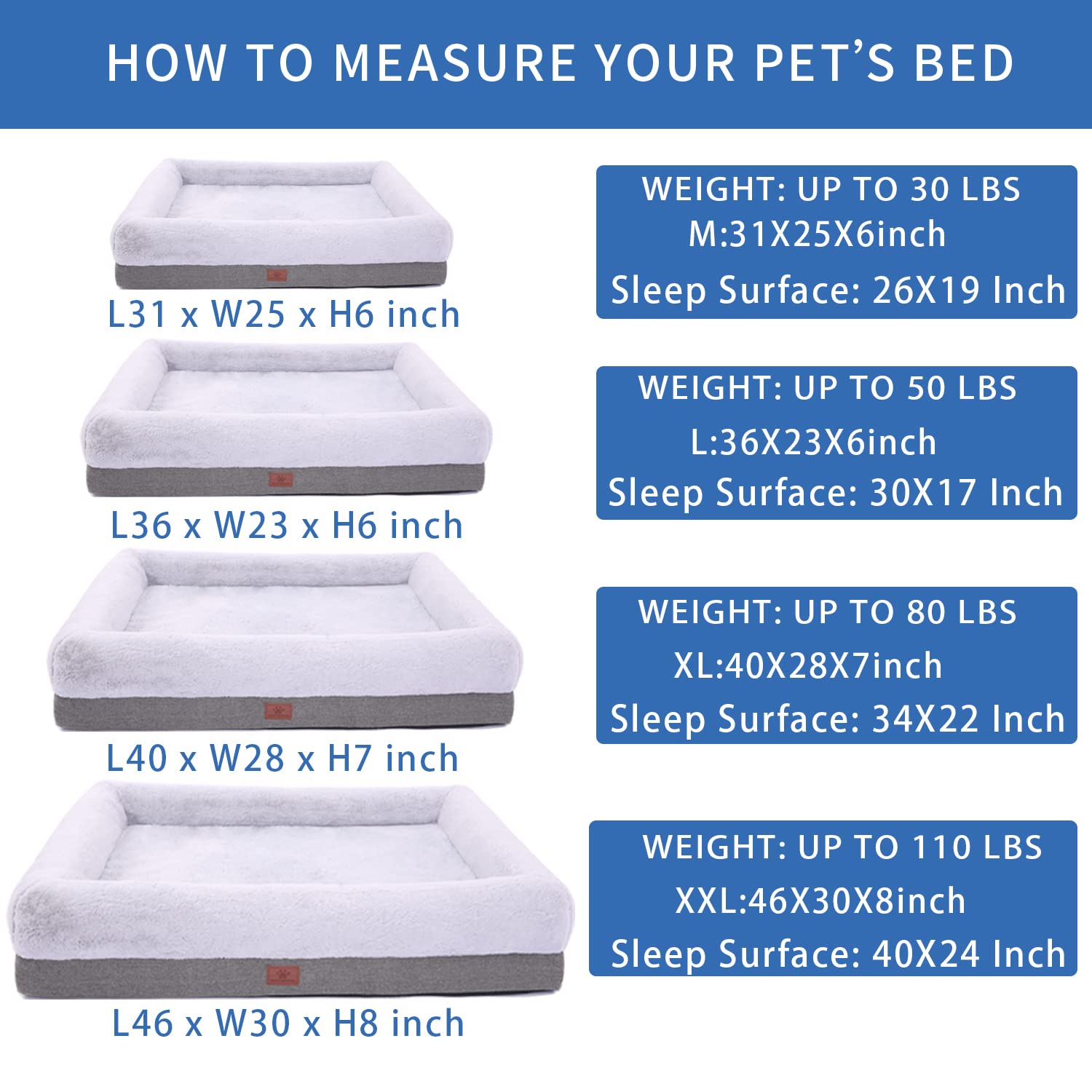 WINDRACING Orthopedic Dog Bed for Large Dogs, Gray, 40"x28", Soft Polyester, Bolster Sides, Removable Washable Cover, Non-Skid Bottom
