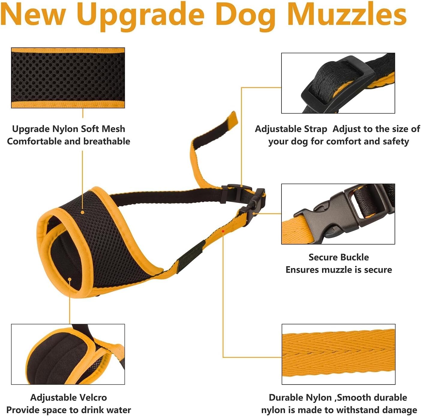 Dog Muzzle for Small Medium Large Dogs - Soft Nylon Breathable Muzzle with Air Mesh, Adjustable Loop, Anti-Dropping Design for B
