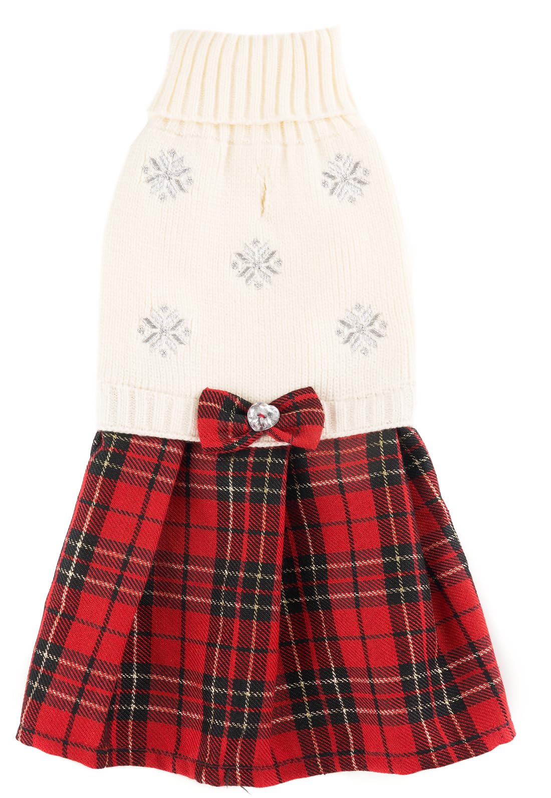 White Embroidery Snowflake Ugly Vintage Knit Reindeer Holiday Festive Christmas Dog Sweater Dress For Dogs Medium M Size Back Length 14'