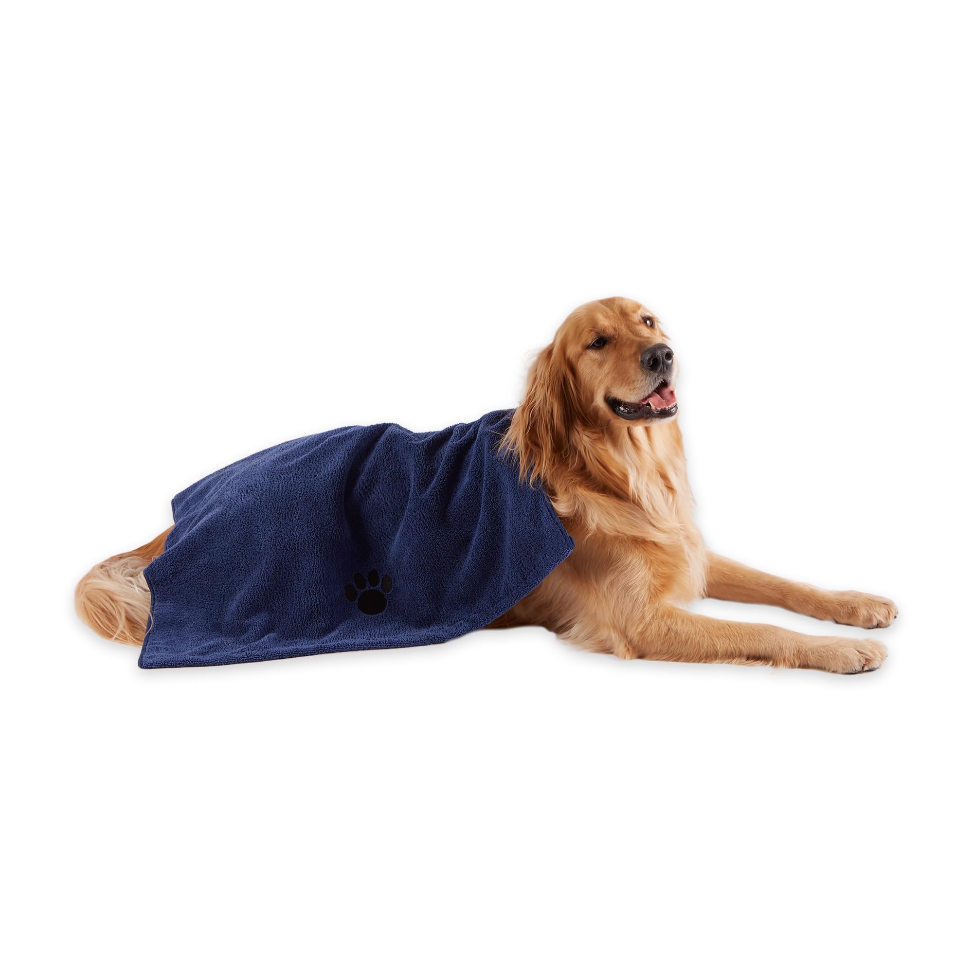 Bone Dry Navy Embroidered Paw Pet Towel