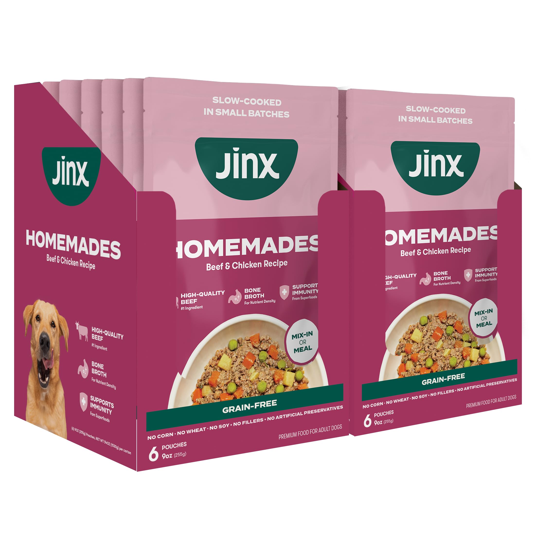 Jinx Beef Wet Dog Food Topper, Mix with Dry Dog Food, Made with Real Beef & Chicken, Bone Broth, No Fillers - Puppy, Adult, Seni