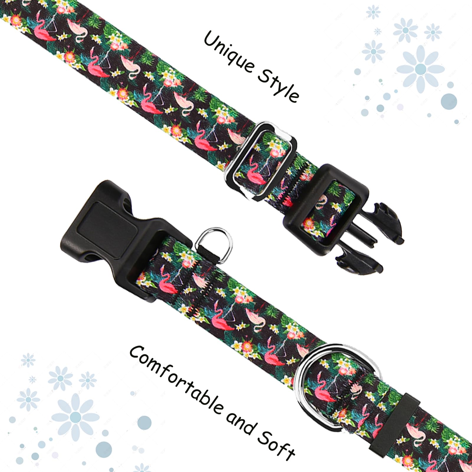 Fidohug Martingale Collar For Dogs With Buckle Adjustable Nylon Hawaiian Summer No Pull Training Dog Collars (Flamingo, Medium)