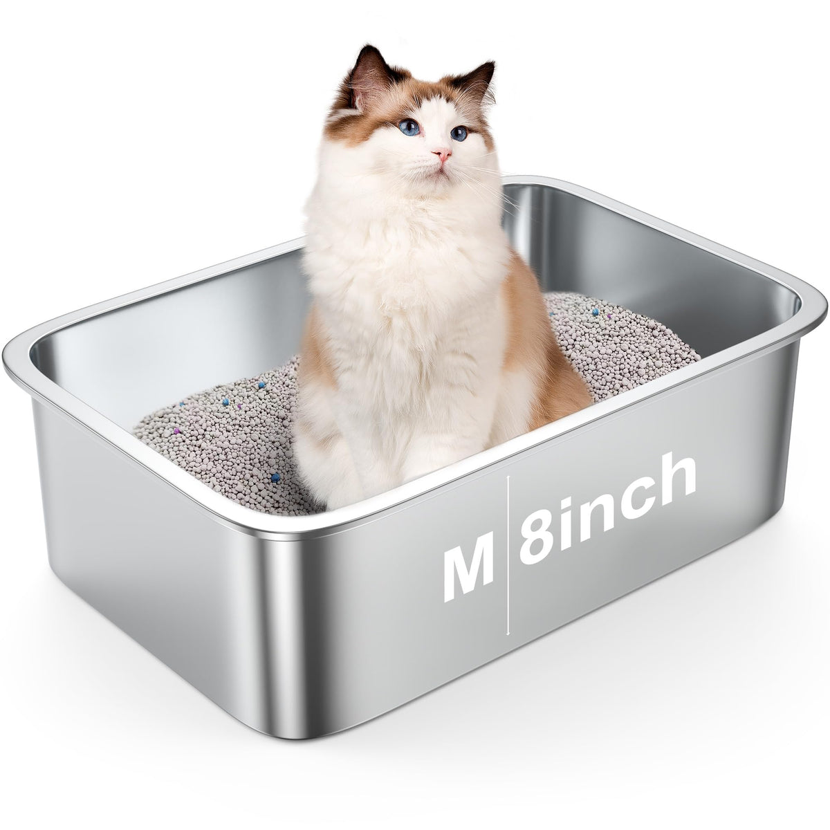 8'' Deep Litter Box Stainless Steel Cat Litter Box Metal Litter Box Easy To Clean,Non-Stick Kitty Litter Box,Suitable For Indoor