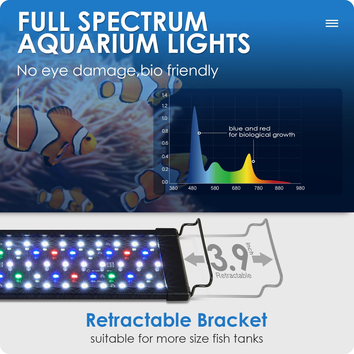 Gamalta Aquarium Light, 14W 24/7 Natural Mode - Sunrise/Daylight/Moonlight Mode And Custom Mode With Expandable Bracket, Adjustable Timer And 7 Color Brightness For 12~18In Fish Tank