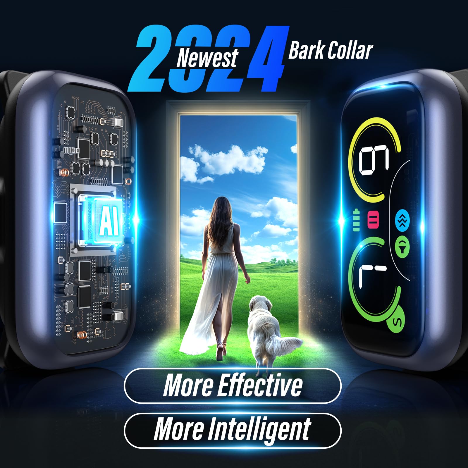 Bark Collar, Dog Bark Collar for Large Medium Small Dogs, Smart Barking Collar, Effective Anti Bark Collars for Dogs, Automatic