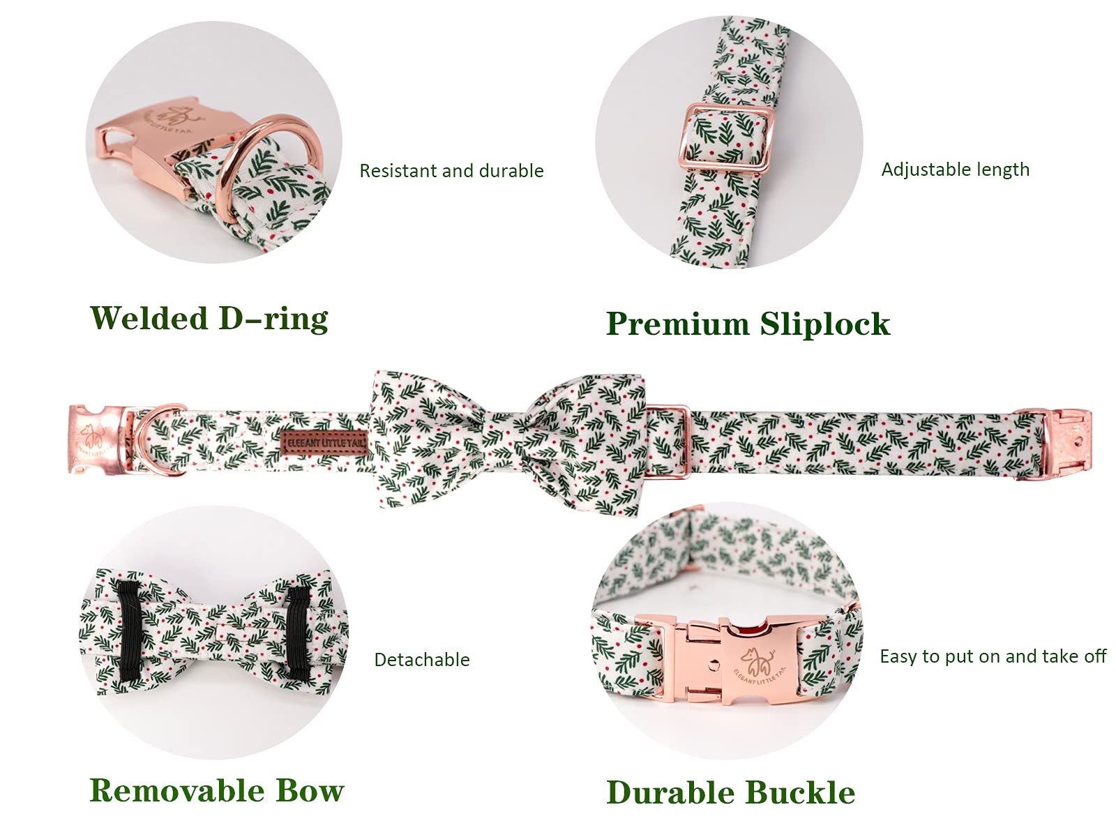 Elegant Little Tail Dog Collar With Bow, Soft And Comfy Bowtie Christmas Dog Collar, Adjustable Pet Gift Puppy Collars For X-Small Dogs And Cats