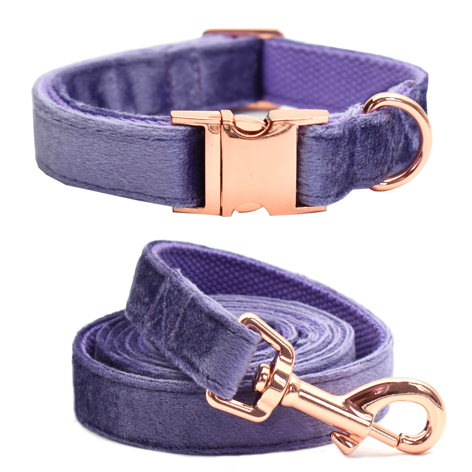 Bubblepup Velvet Dog Collar And Leash Set, Dog Collars For Small Medium Large Dogs Leash For Training & Walking