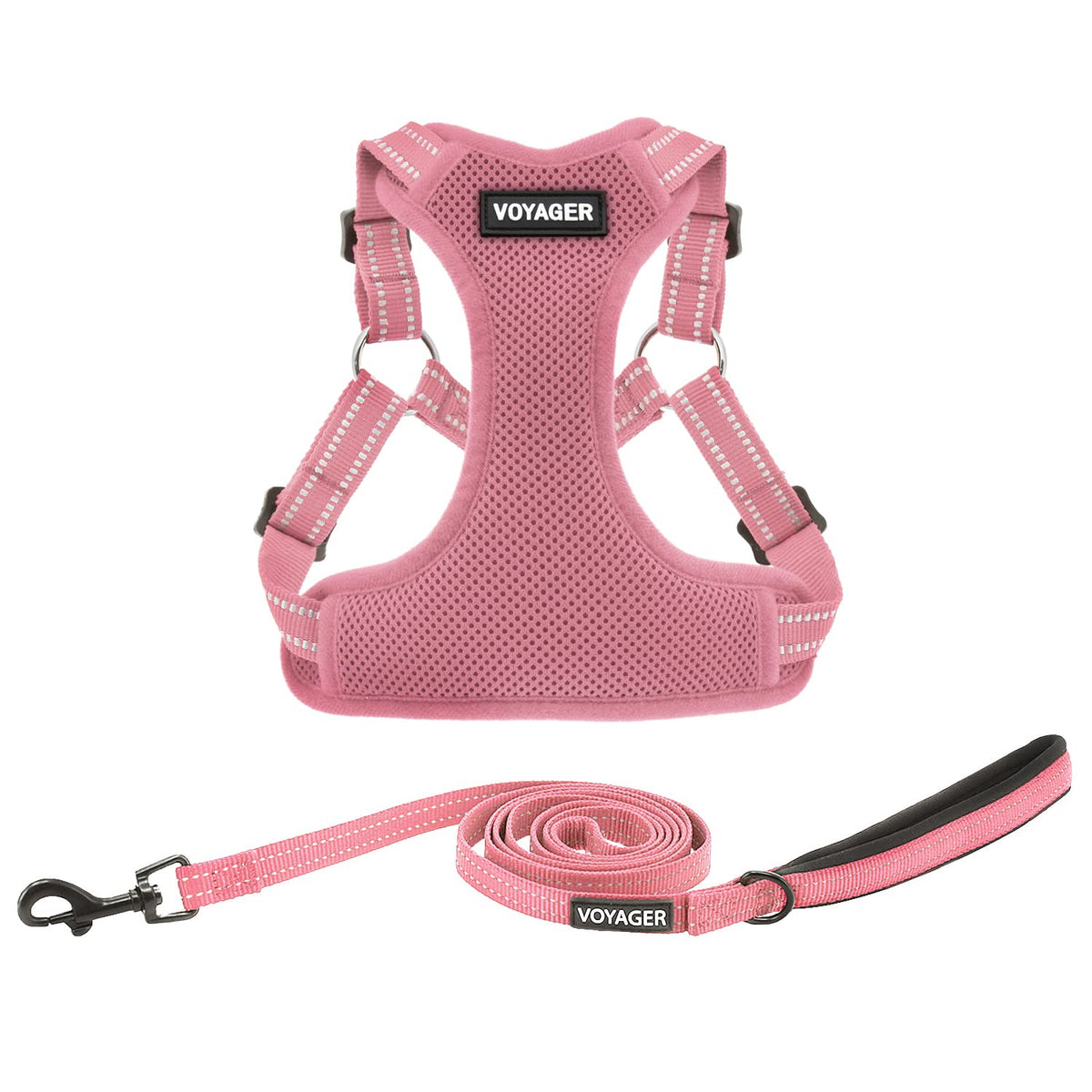 Best Pet Supplies Voyager Adjustable Dog Harness Leash Set With Reflective Stripes For Walking Heavy-Duty Full Body No Pull Vest With Leash D-Ring, Breathable All-Weather - Harness (Pink), M