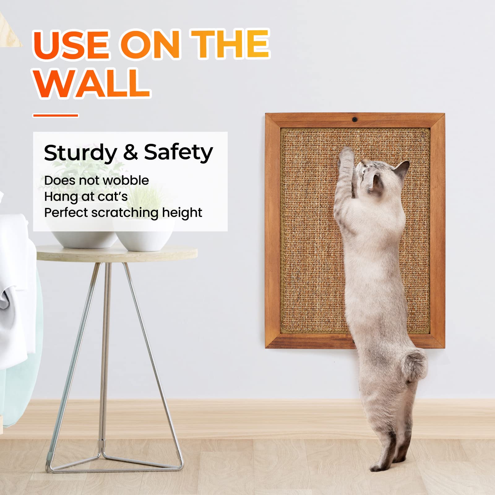 2PCS Cat Scratching Post - BXL, Natural Wooden Sisal Cat Wall Scratcher, Floor or Wall Mounted Vertical Cat Scratch Pad for Indo
