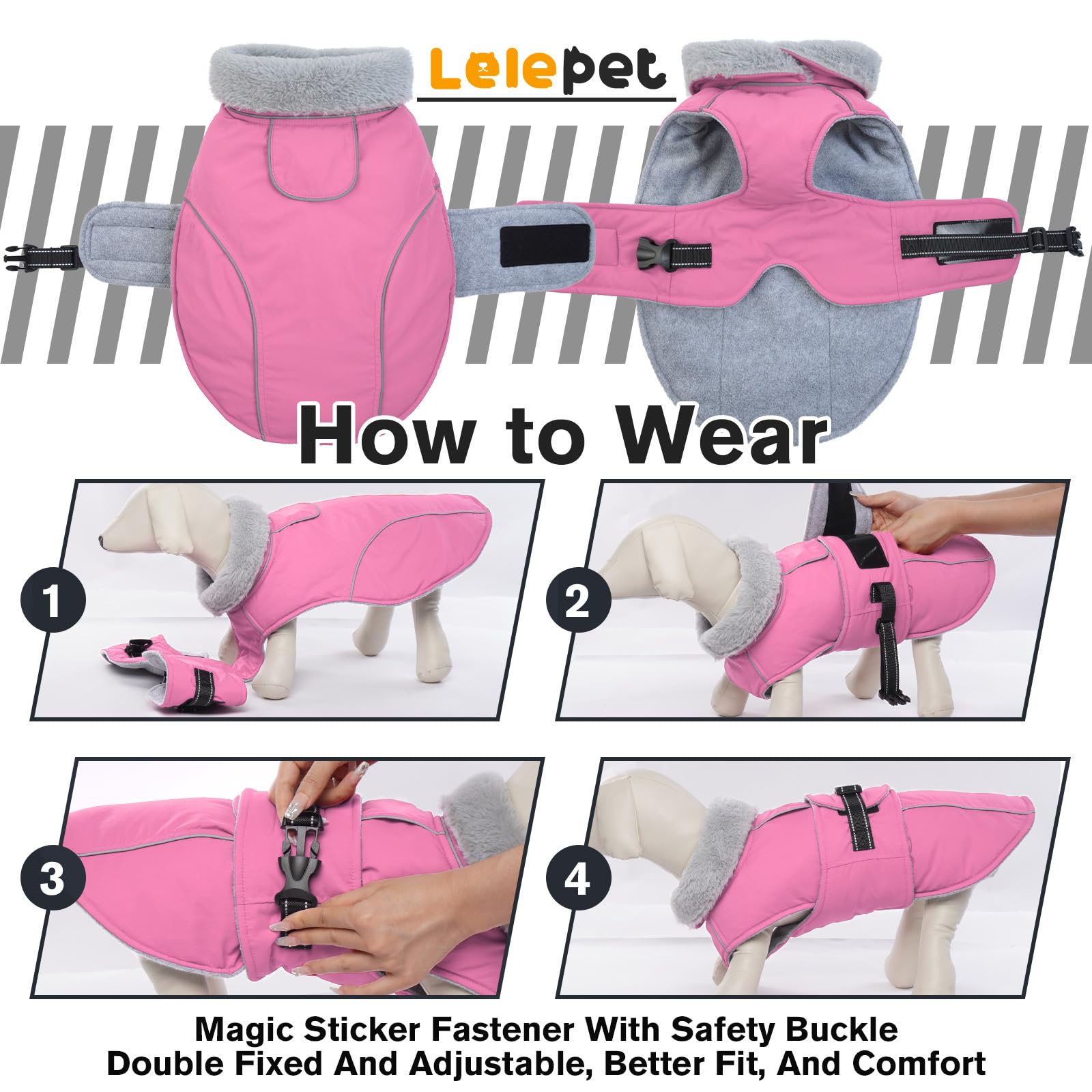 Lelepet Warm Dog Coat Reflective Dog Fleece Vest Waterproof Dog Jacket Windproof Dog Winter Coat Dog Cold Weather Coats With Adjustable Buckle Fleece Lining Dog Snowsuit Dog Coat For Medium Dogs, M