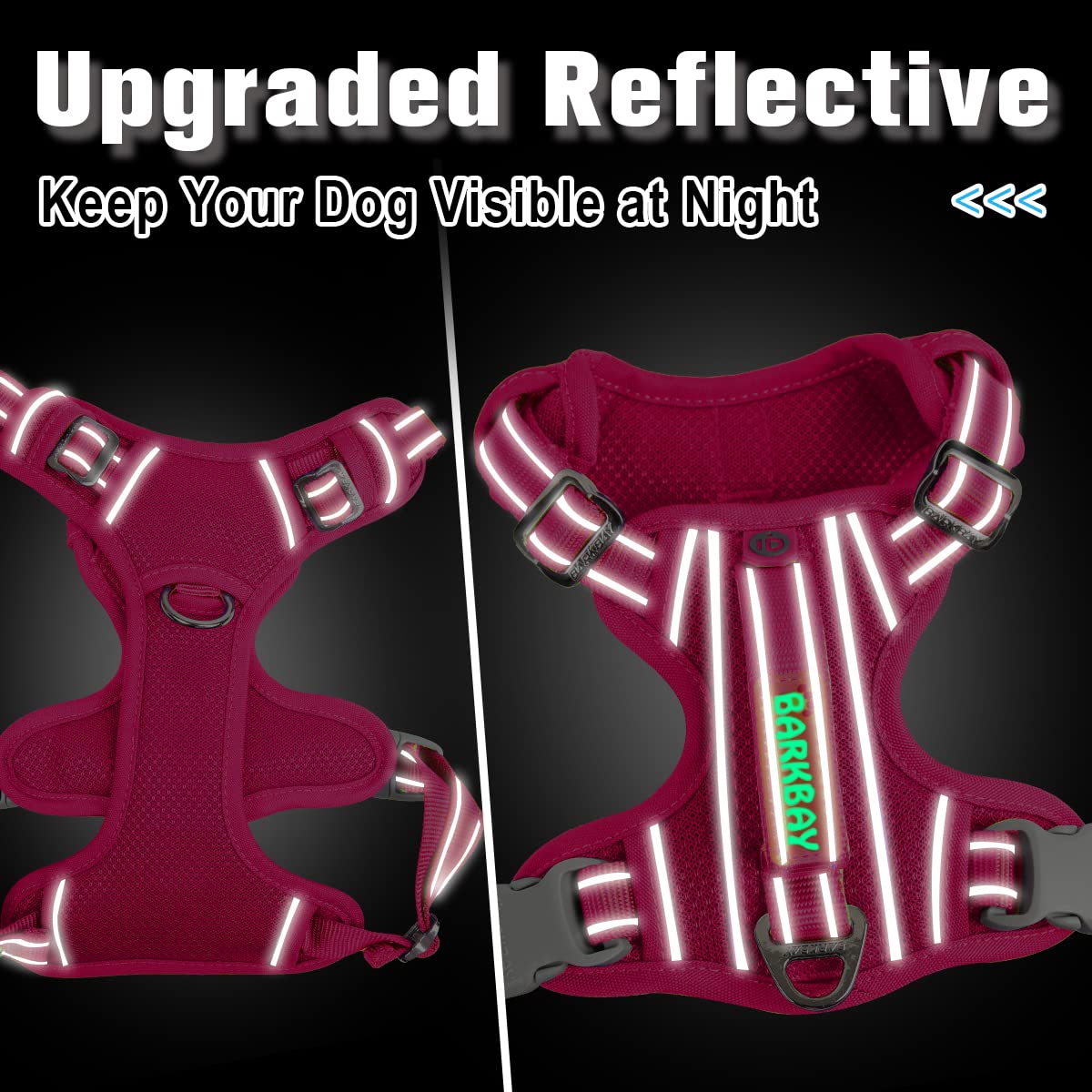 BARKBAY No Pull Dog Harness - Heavy Duty, Reflective, Medium Size (Chest: 22.5-28"), Pink, Model MOEMOEYA