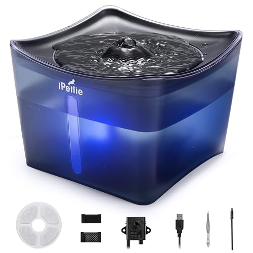 Ipettie Kamino Pet Water Fountain, 101Oz/3L, Ultra-Quiet Automatic Cat Water Dispenser With Led Light & Water Level Window, Auto