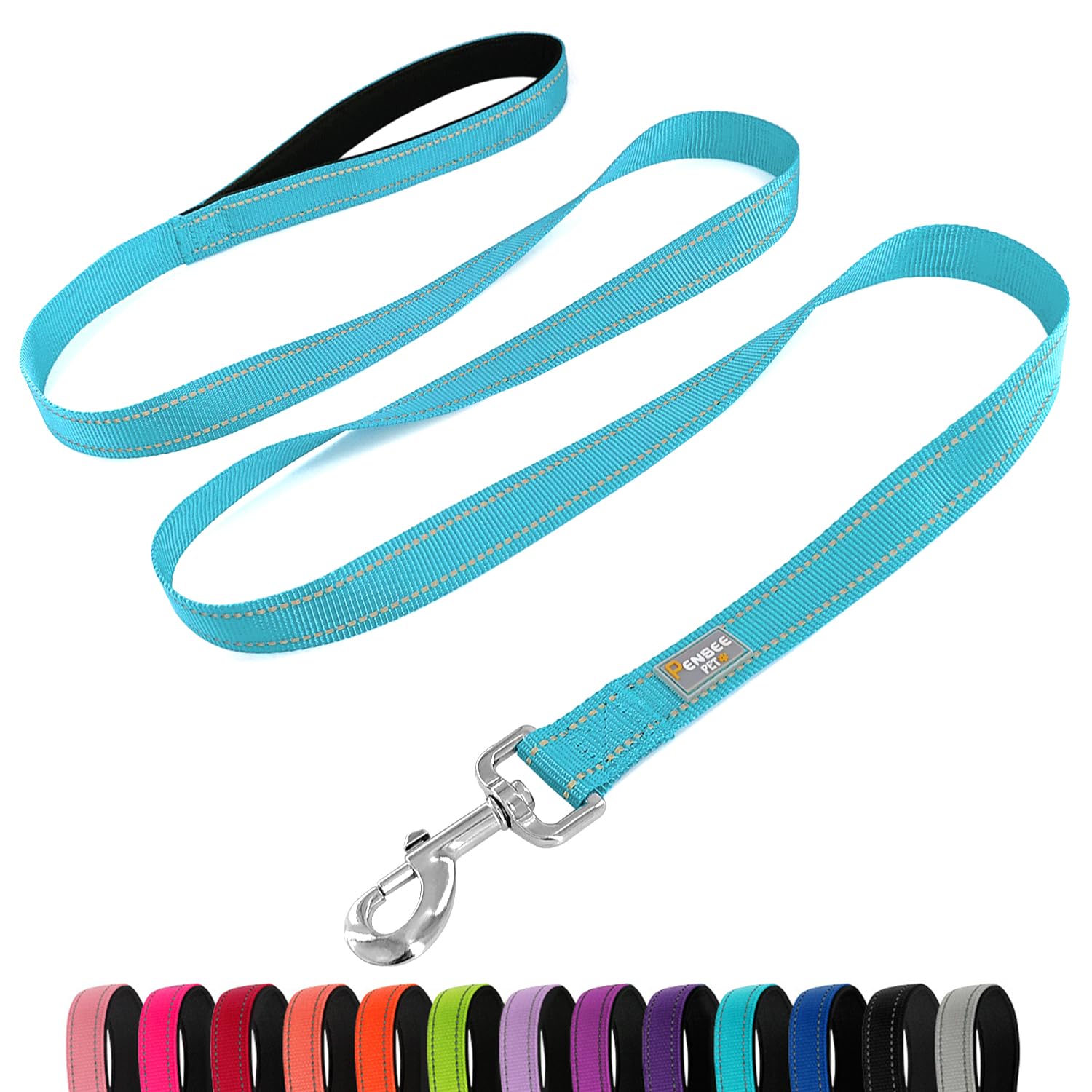 Penseepet Dog Leash 6 Ft Padded Handle Nylon Reflective Dogs Leashes For Large Dogs Sky Blue