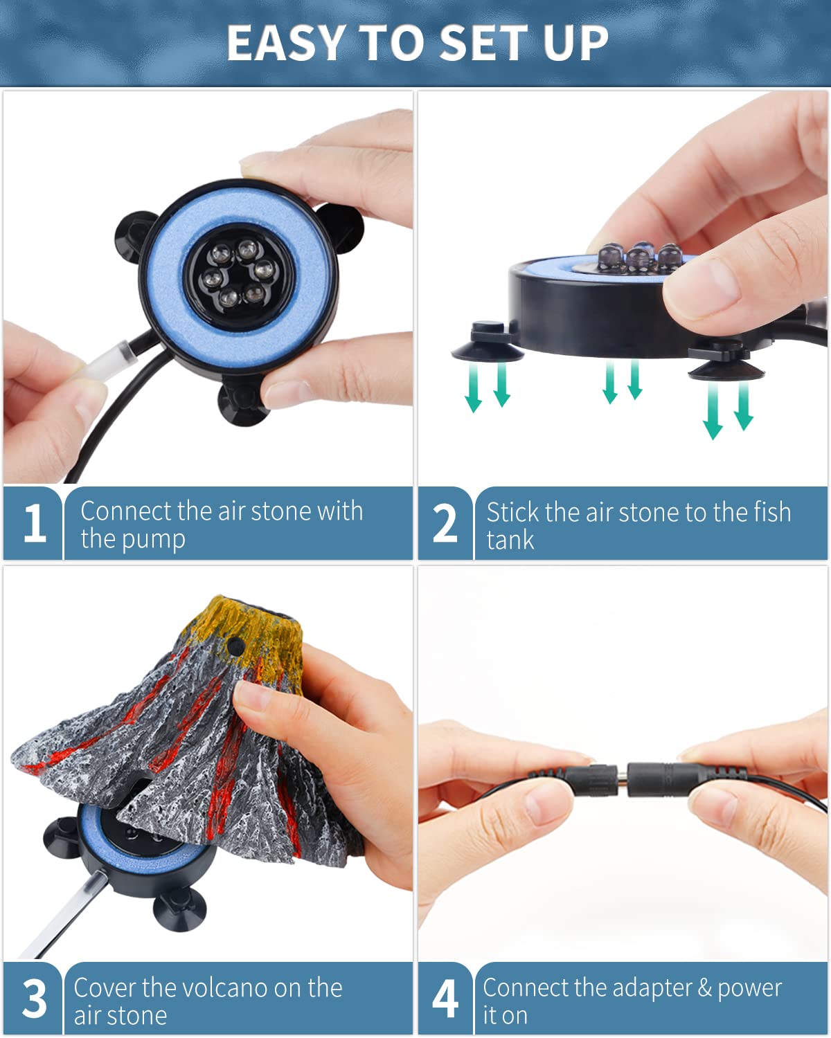 Uniclife Aquarium Volcano Ornament Kit Realistic Resin Volcanic Decoration With Air Stone Bubbler Red Led Light Decor For Fish Tank Landscape Addition And Oxygenation