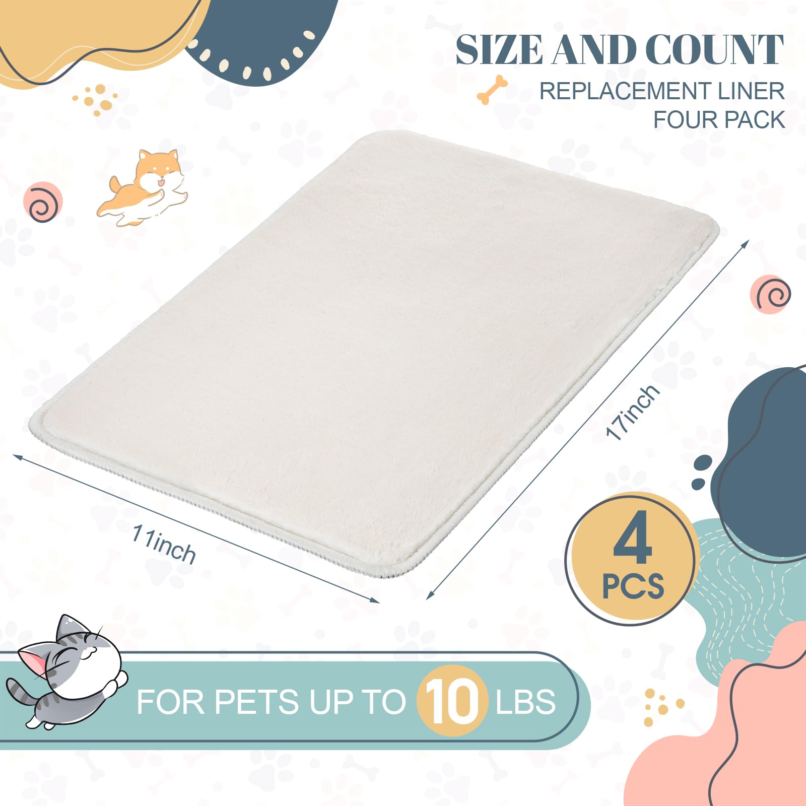 Drydiet 4 Pcs Pet Carrier Pad Travel Pet Reversible Dog Mat Replacement Liners For Travel Dog Bed Pad Washable Plush Cashmere Do