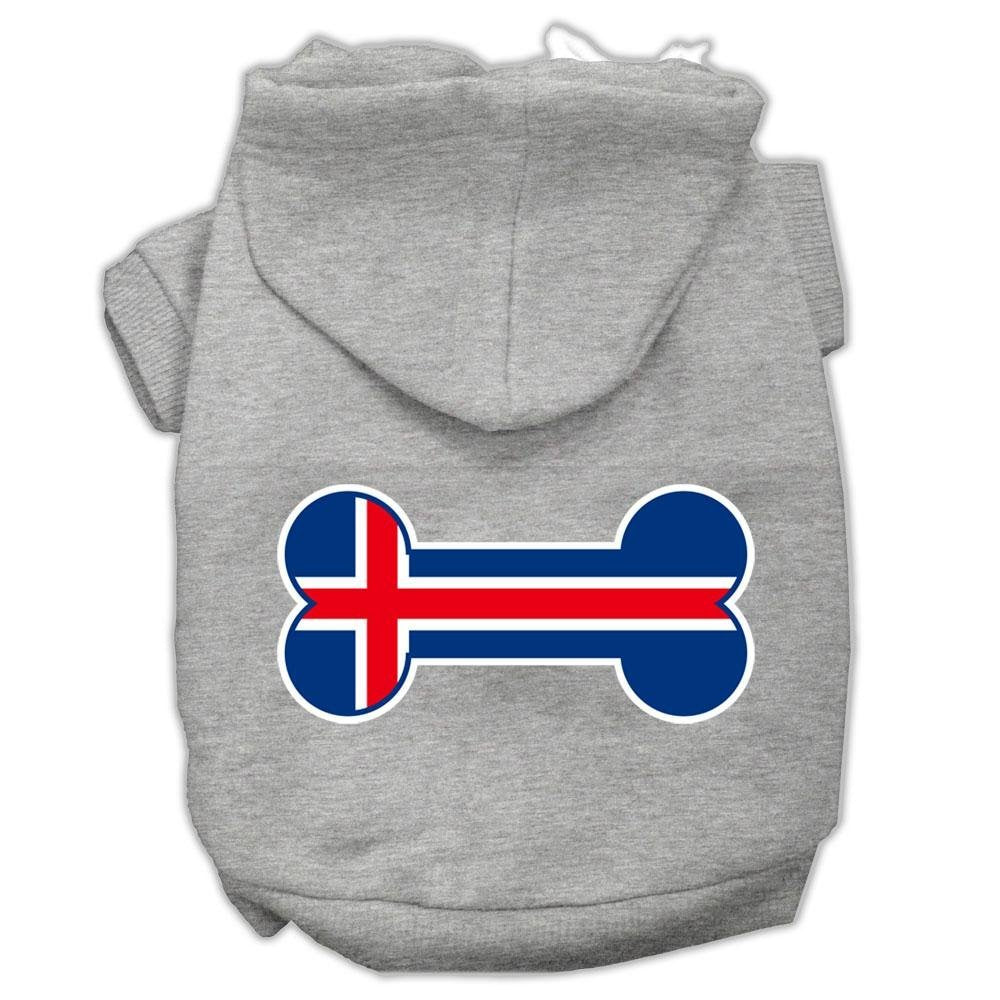 Pet, Dog & Cat Hoodie Screen Printed, 'Bone Shaped Iceland Flag' Gray 3Xl